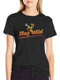 Stay Wild Deer Graphic Tee - Black T-Shirt