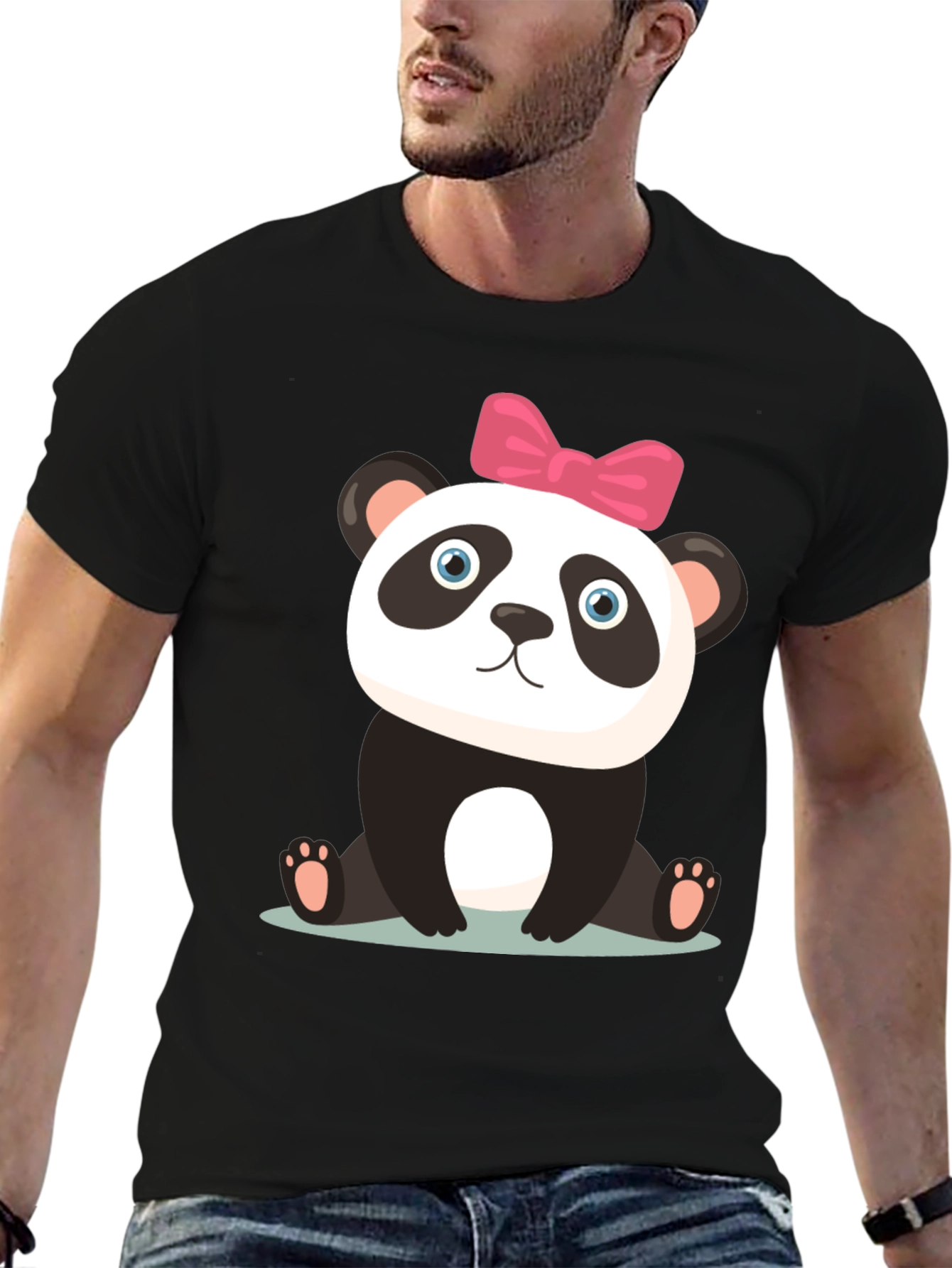 Cute Panda Bear Graphic Black T-Shirt