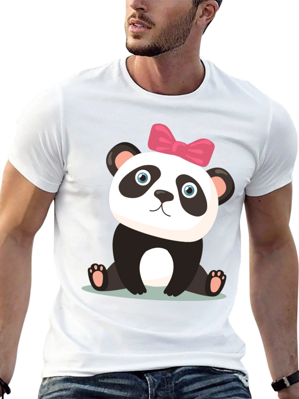 Cute Panda Bear Graphic Black T-Shirt