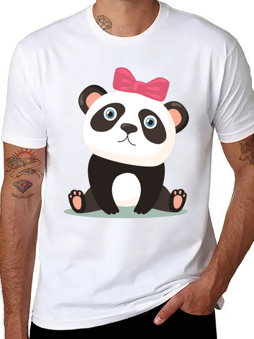 Cute Panda Bear Graphic Black T-Shirt