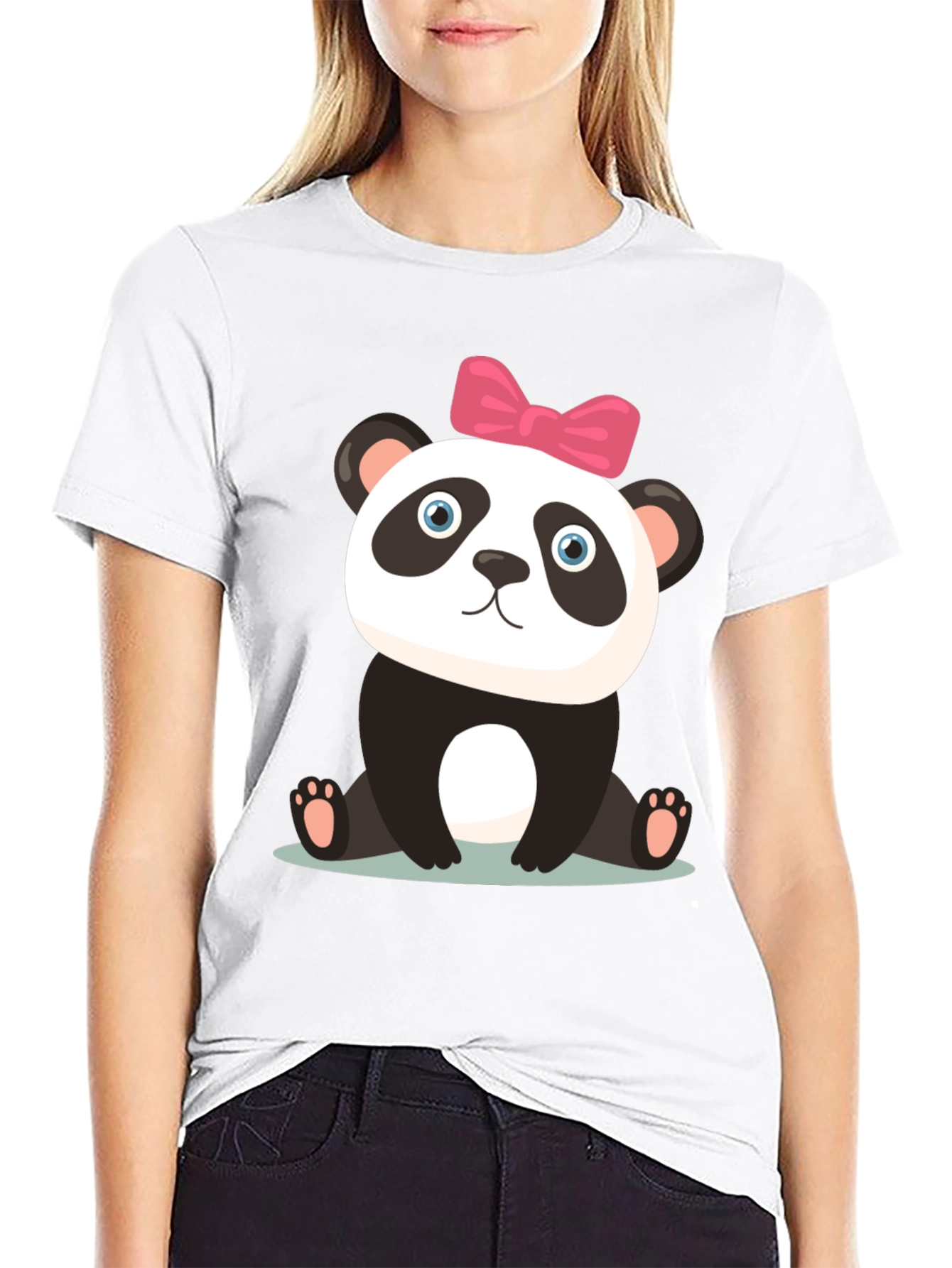 Cute Panda Bear Graphic Black T-Shirt