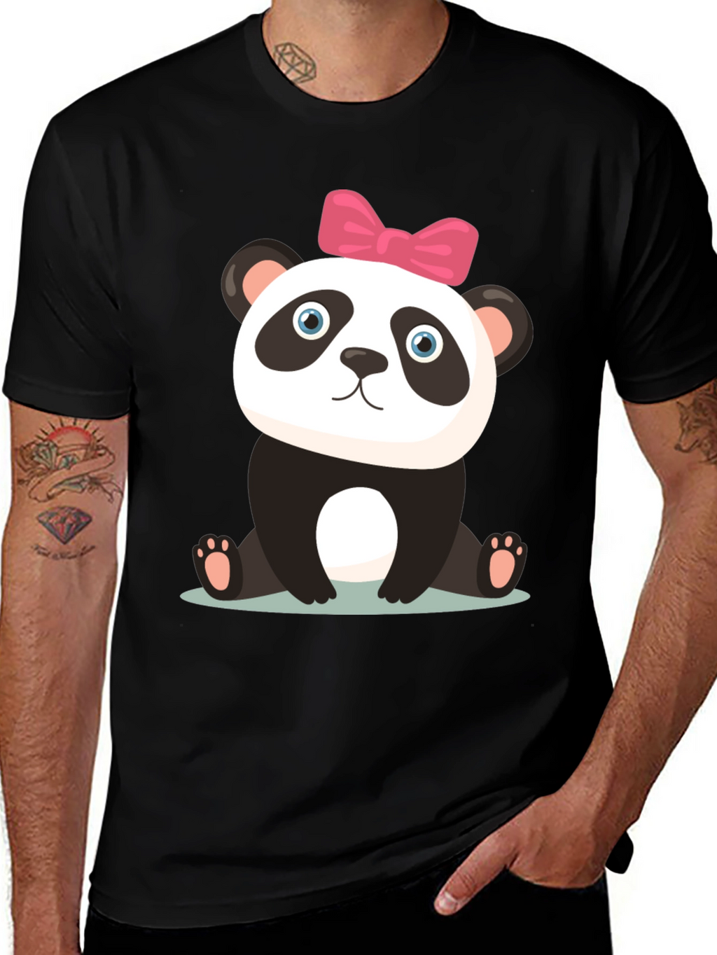 Cute Panda Bear Graphic Black T-Shirt