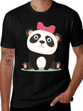 Cute Panda Bear Graphic Black T-Shirt
