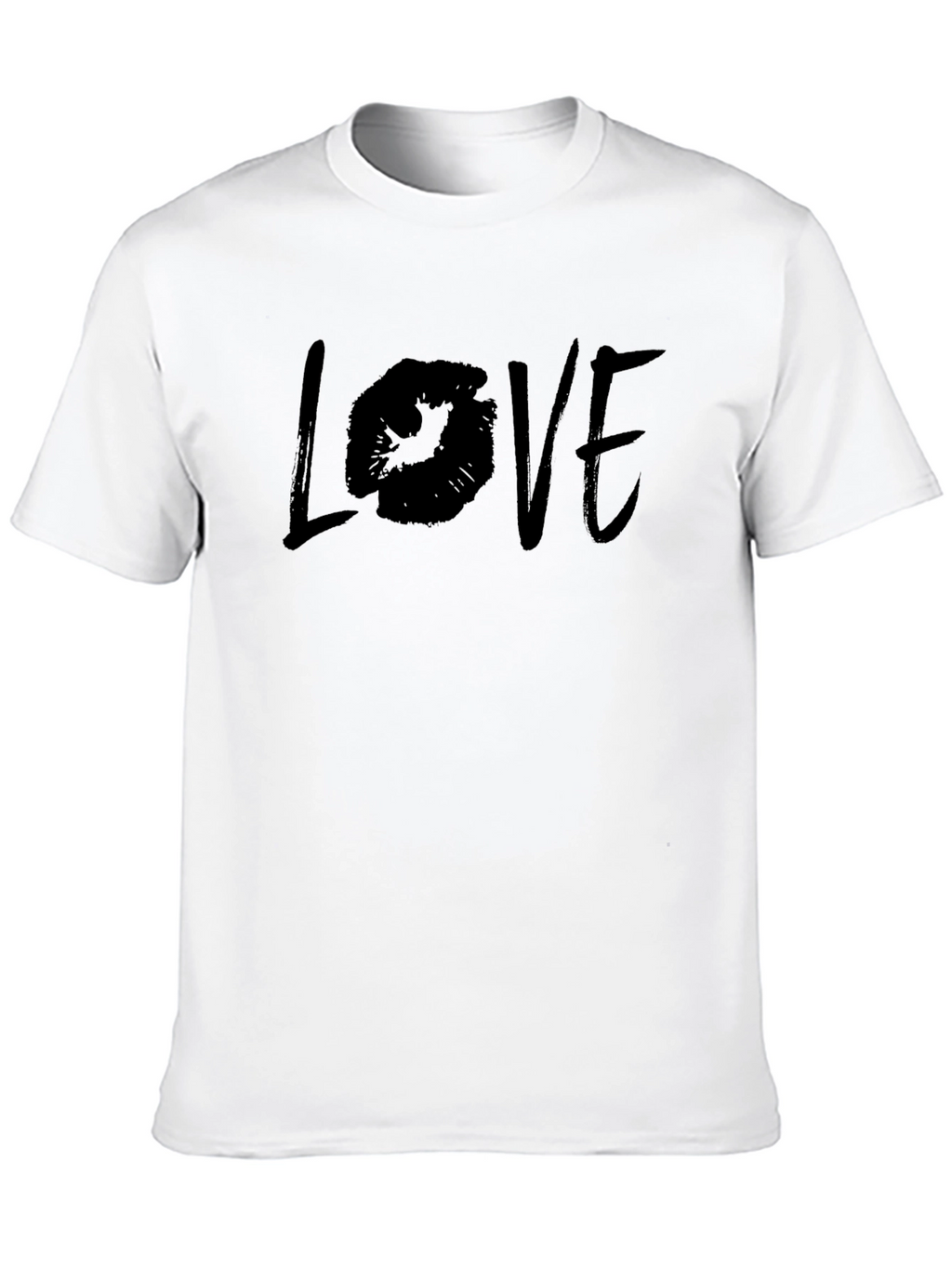 Love Lips Print Black Cotton T-Shirt
