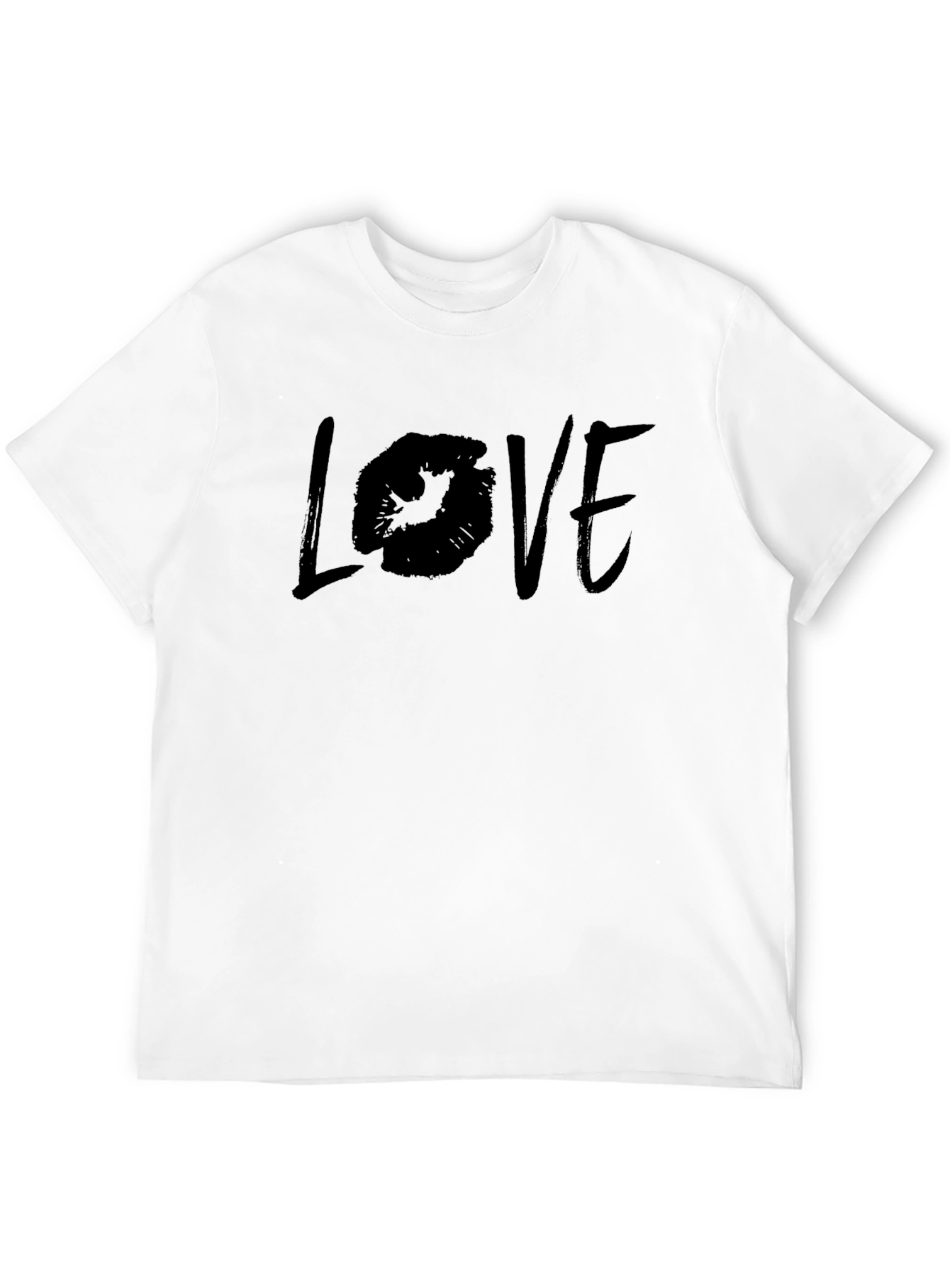 Love Lips Print Black Cotton T-Shirt