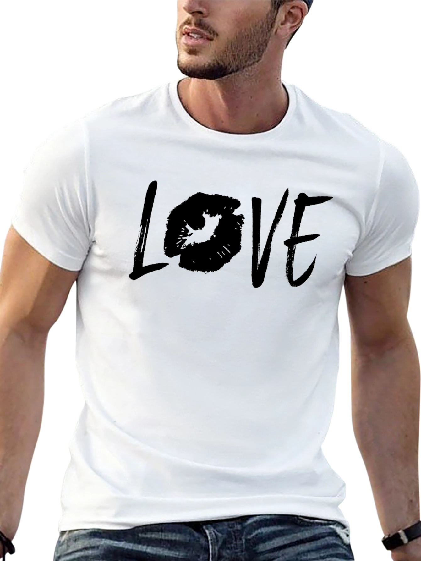 Love Lips Print Black Cotton T-Shirt