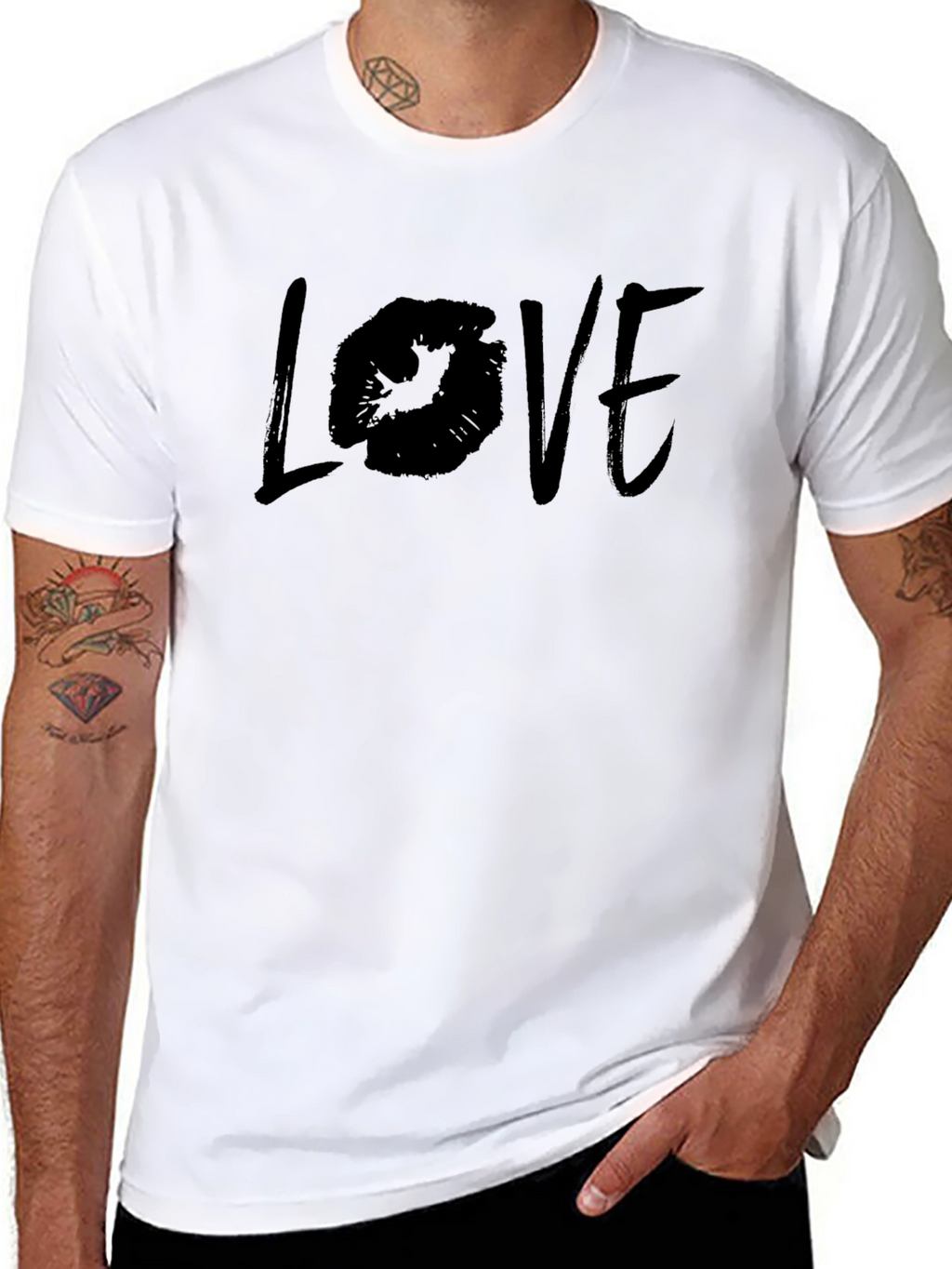 Love Lips Print Black Cotton T-Shirt