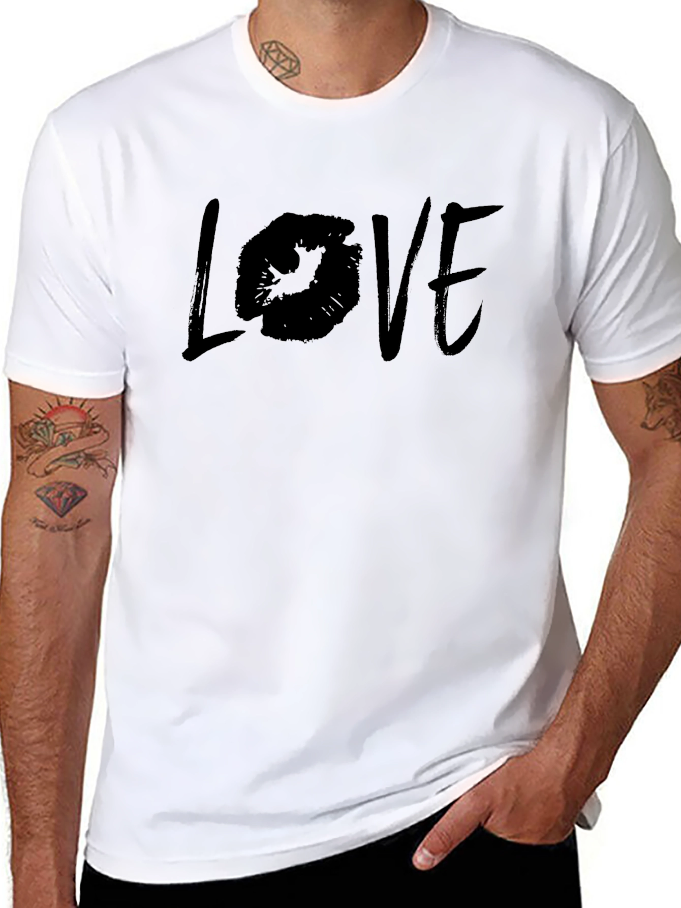 Love Lips Print Black Cotton T-Shirt