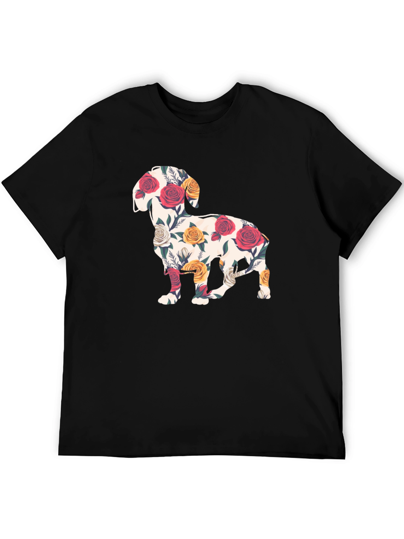 Floral Dog Silhouette T-Shirt - Unique Graphic Tee