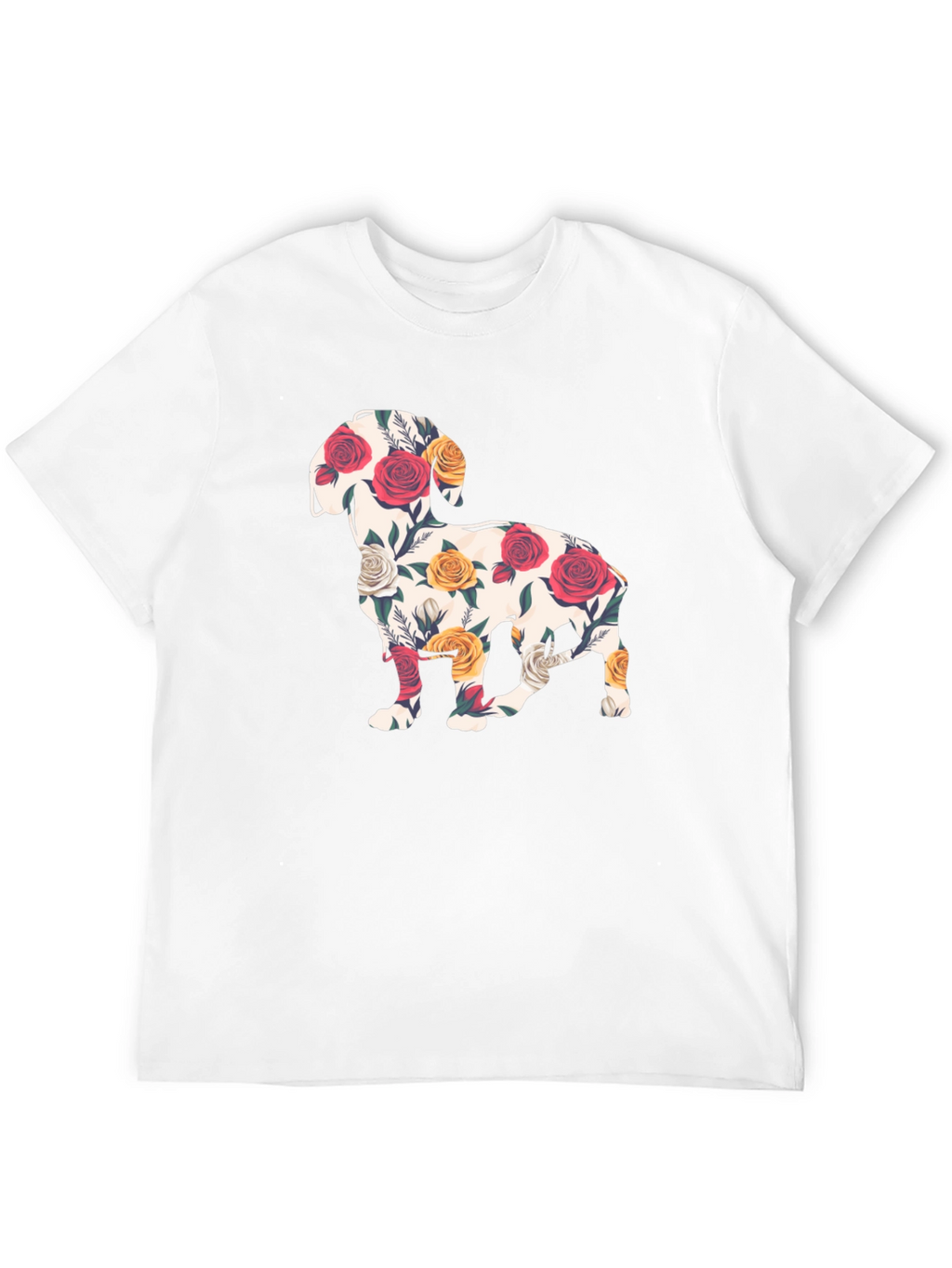 Floral Dog Silhouette T-Shirt - Unique Graphic Tee
