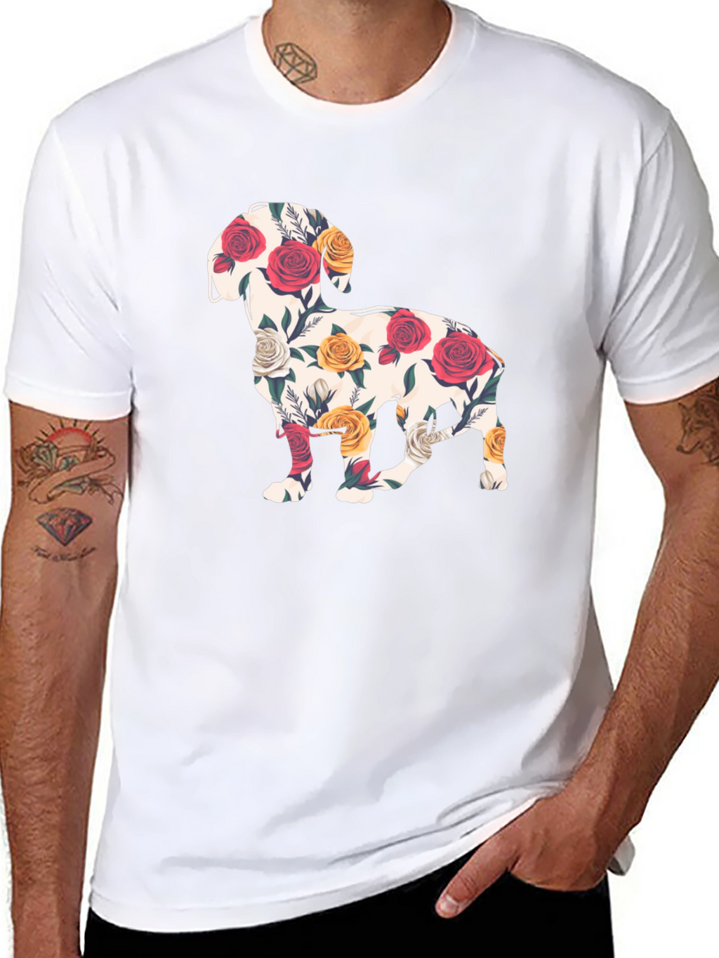 Floral Dog Silhouette T-Shirt - Unique Graphic Tee