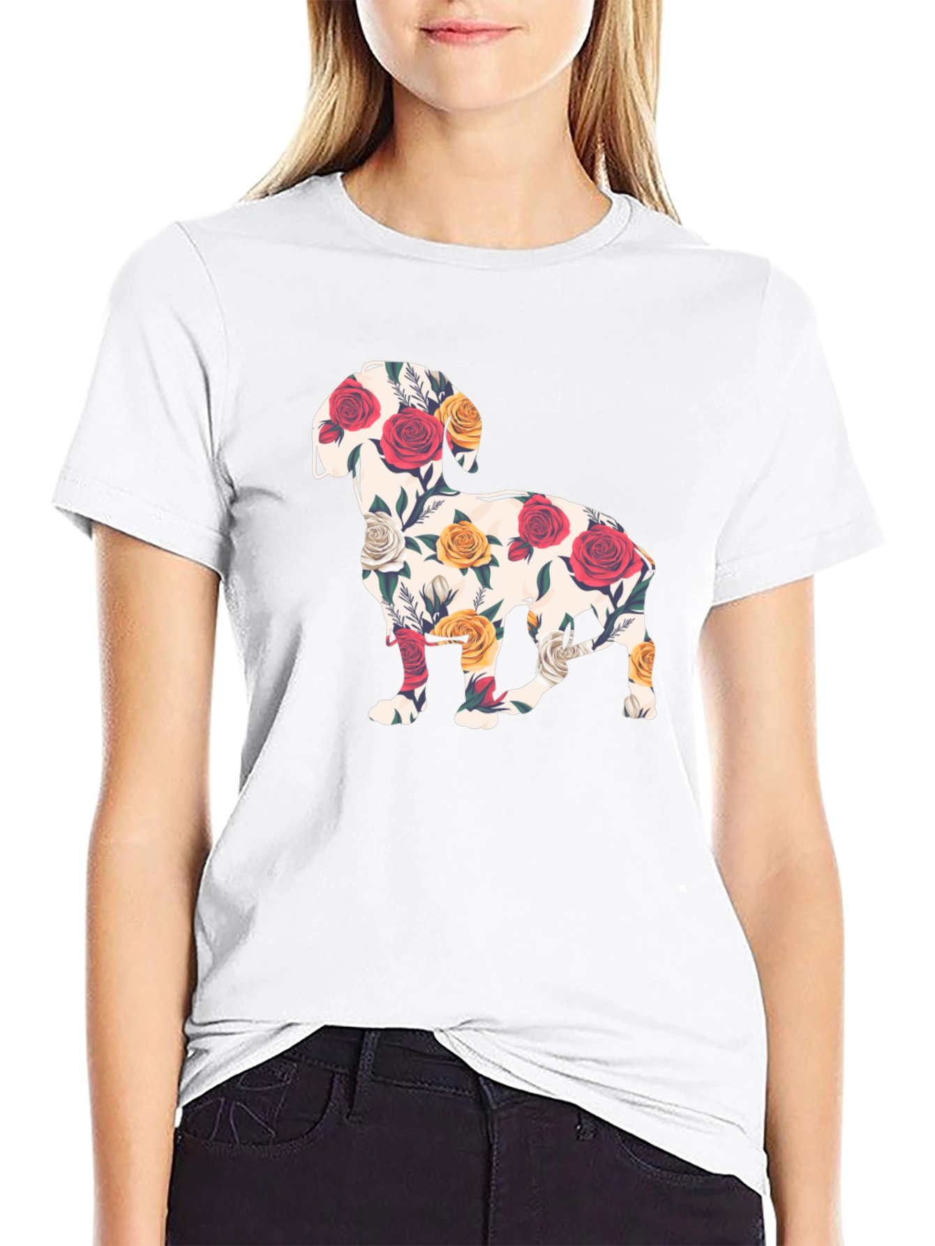 Floral Dog Silhouette T-Shirt - Unique Graphic Tee