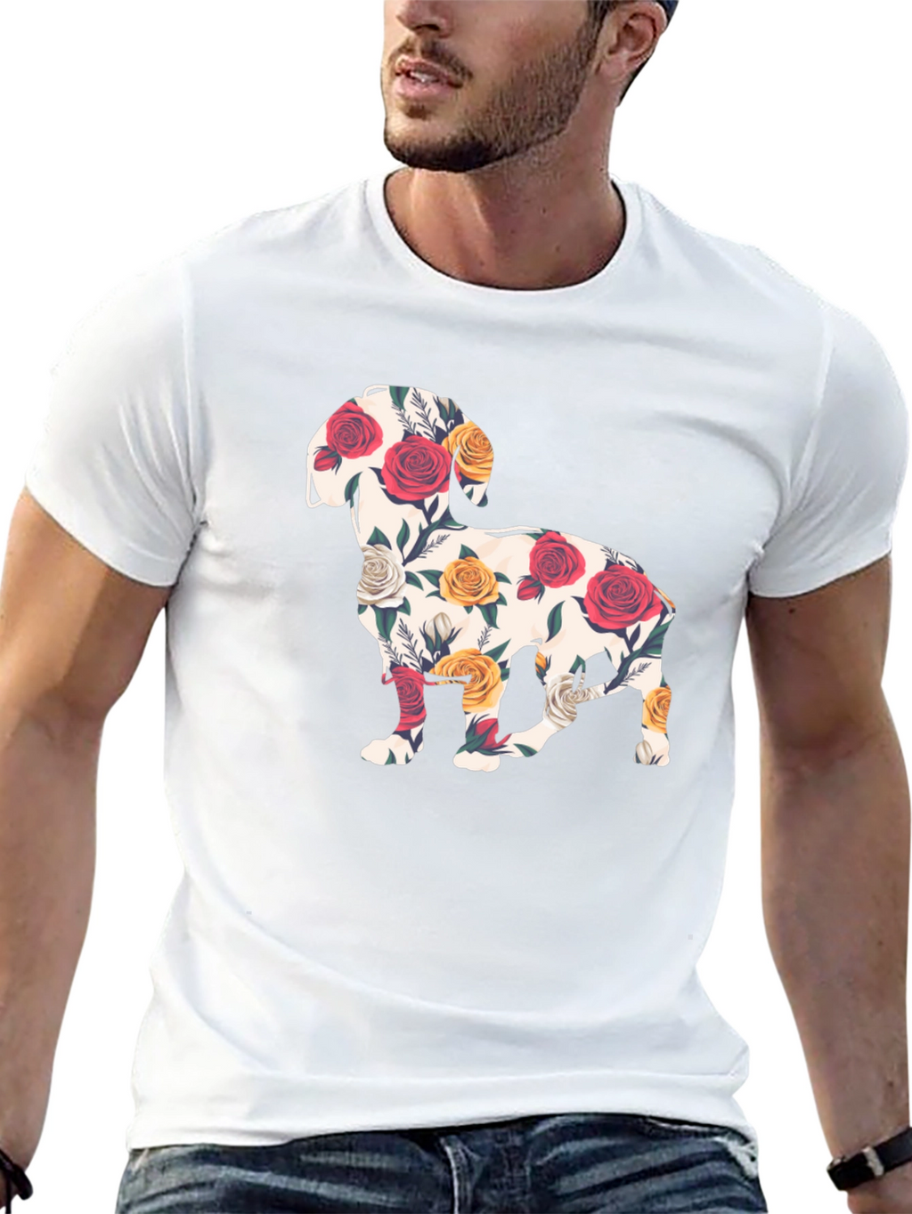 Floral Dog Silhouette T-Shirt - Unique Graphic Tee