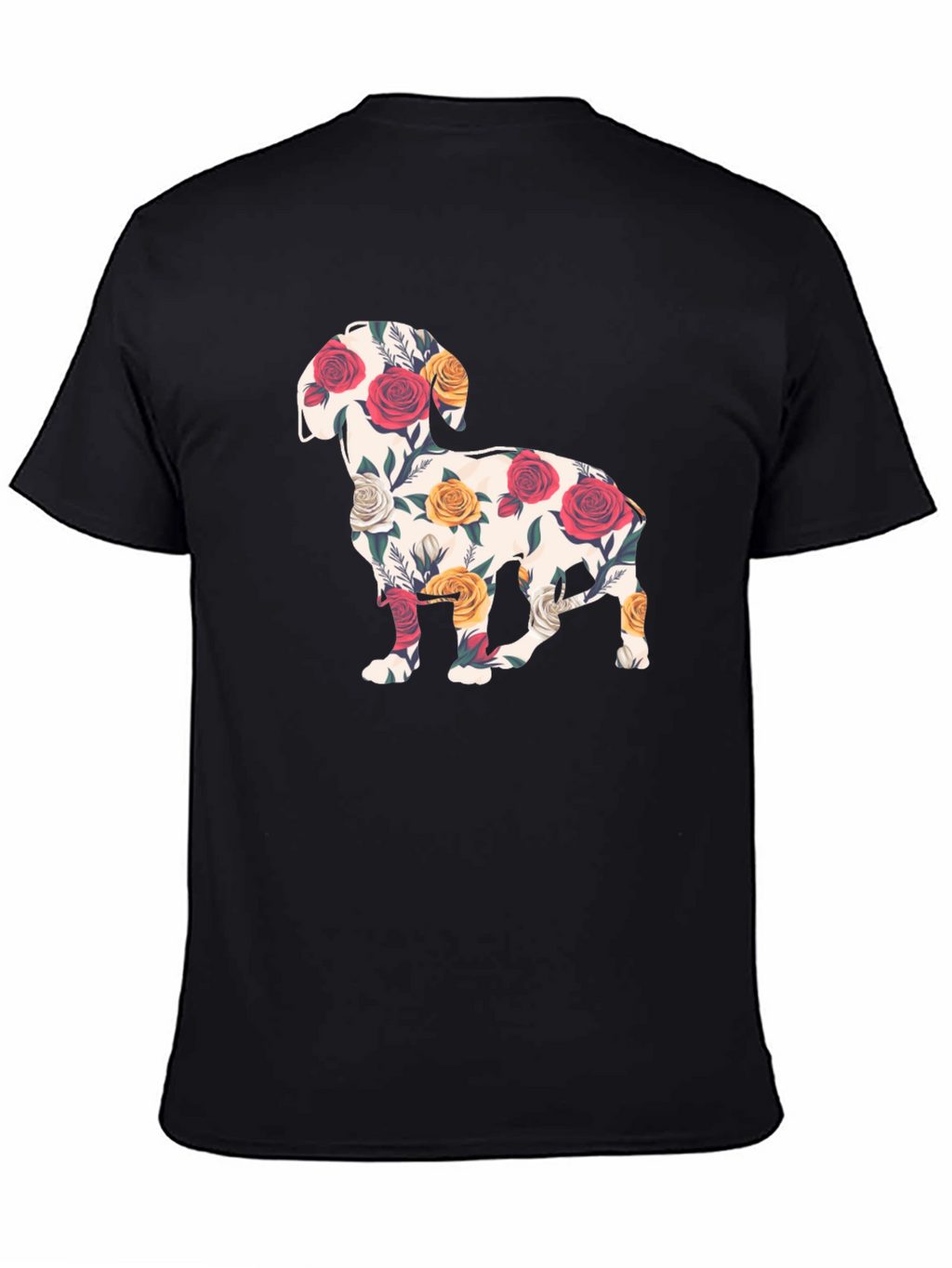 Floral Dog Silhouette T-Shirt - Unique Graphic Tee