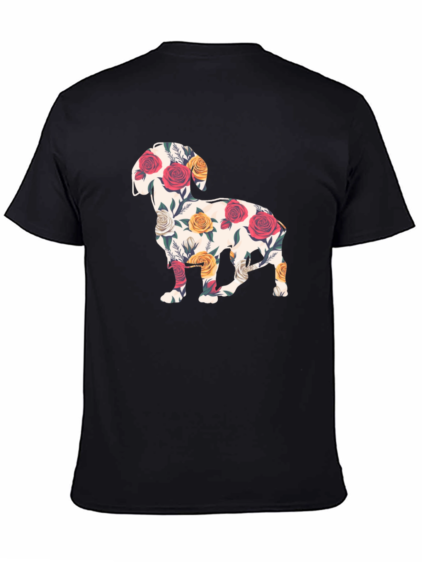 Floral Dog Silhouette T-Shirt - Unique Graphic Tee