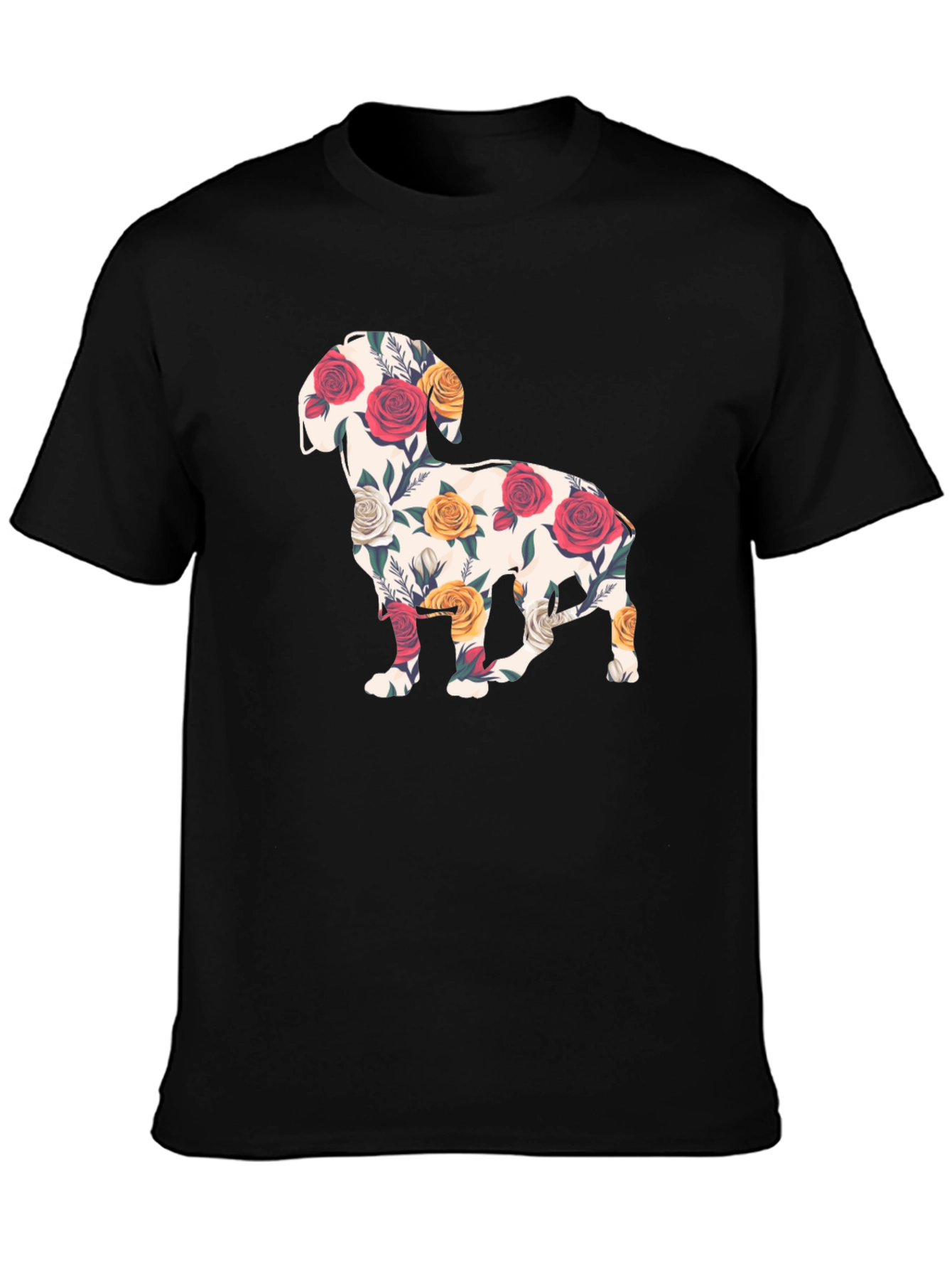 Floral Dog Silhouette T-Shirt - Unique Graphic Tee