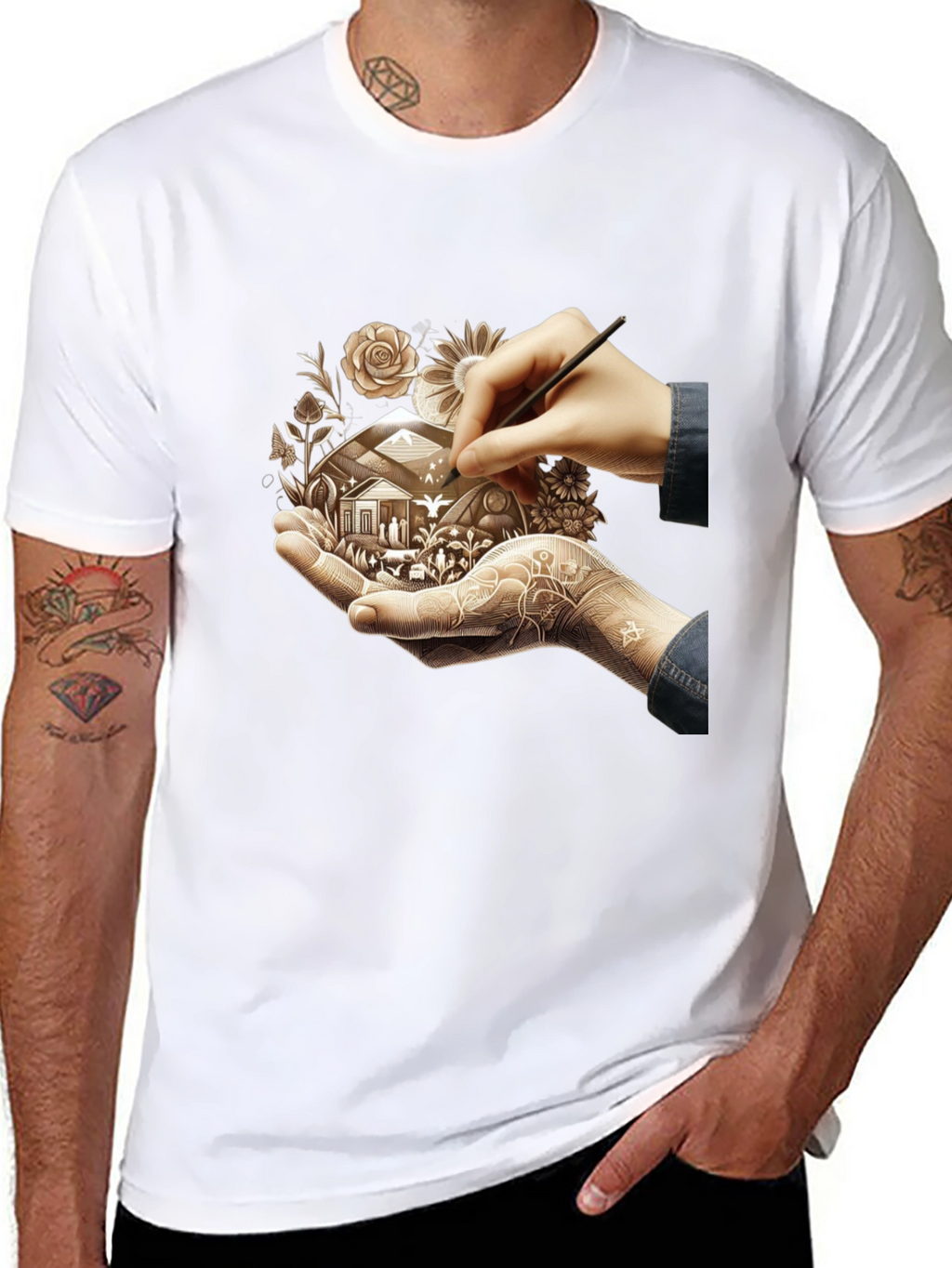 Artistic Design T-Shirt: Hand-Drawn Home Motif