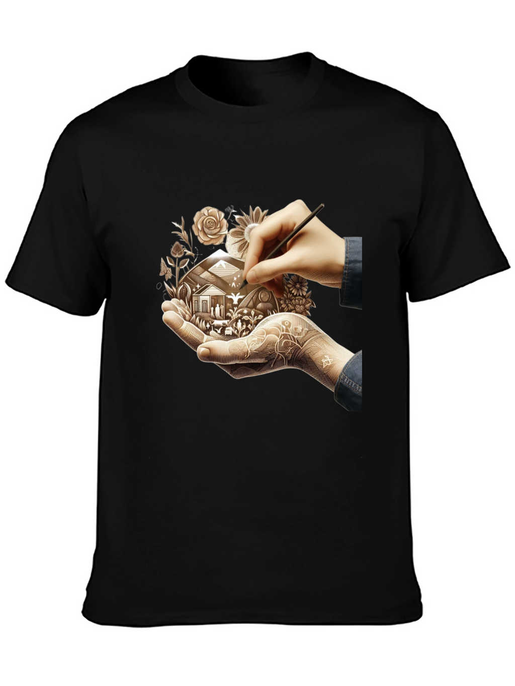 Artistic Design T-Shirt: Hand-Drawn Home Motif