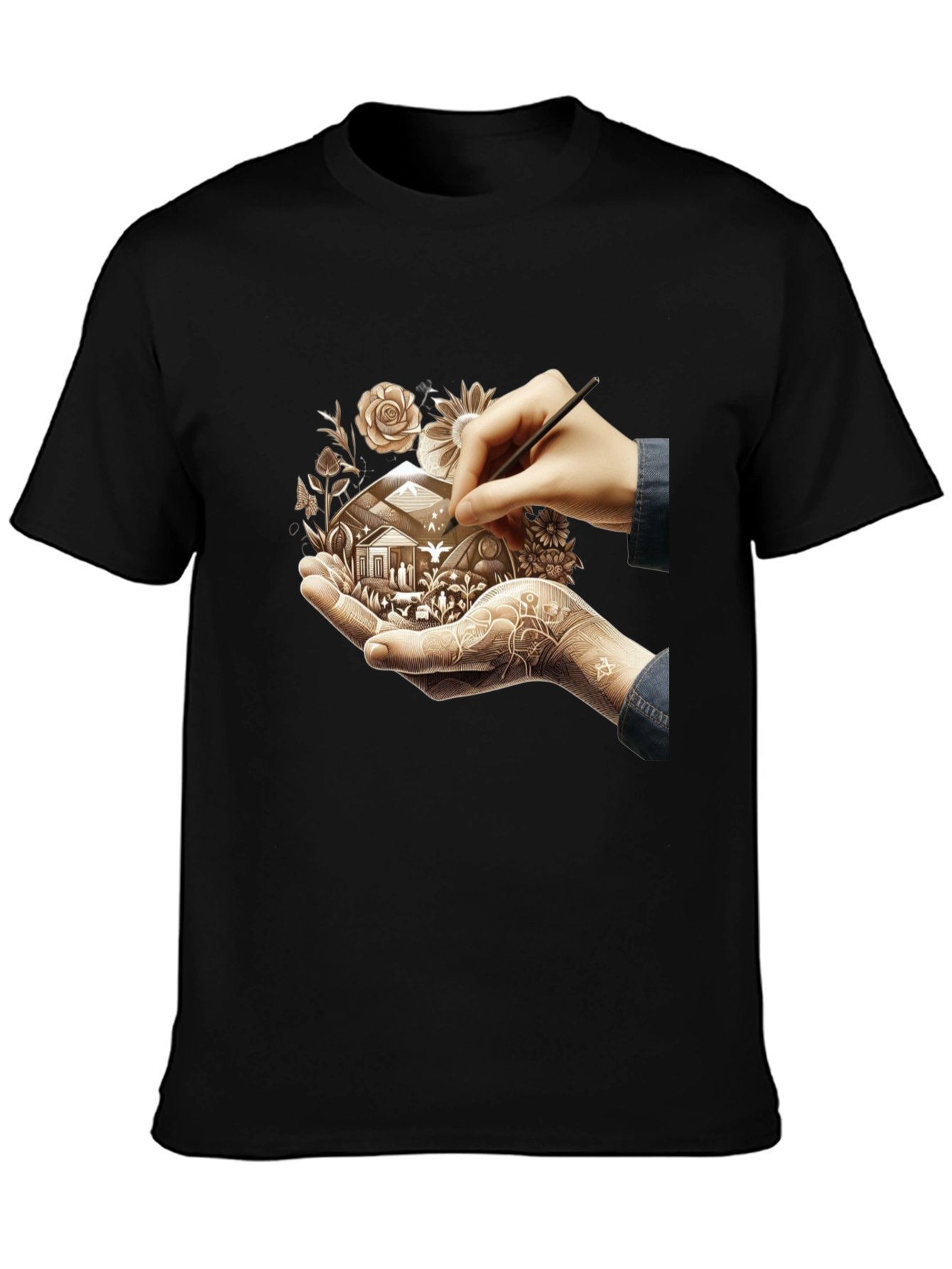 Artistic Design T-Shirt: Hand-Drawn Home Motif
