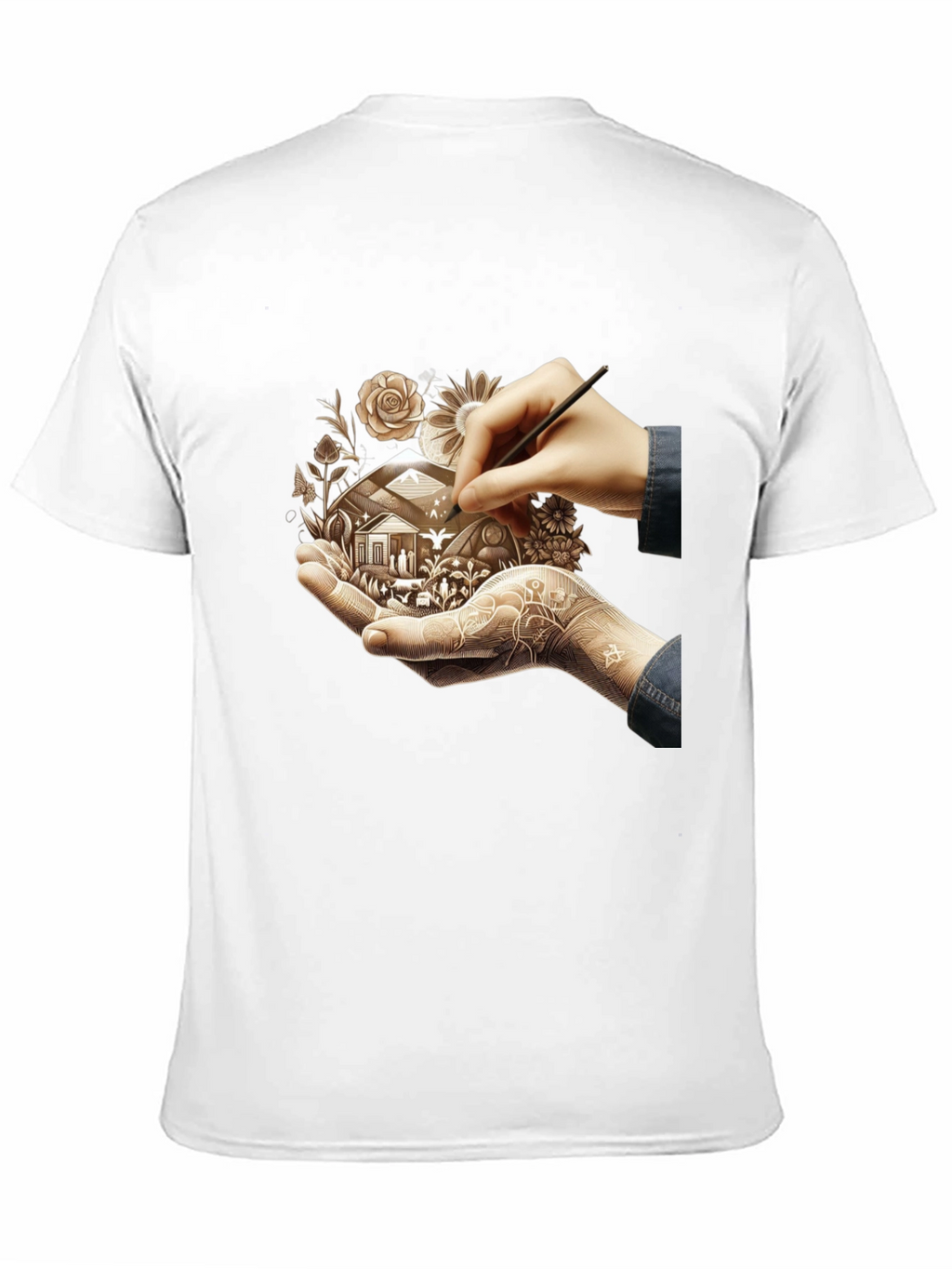 Artistic Design T-Shirt: Hand-Drawn Home Motif