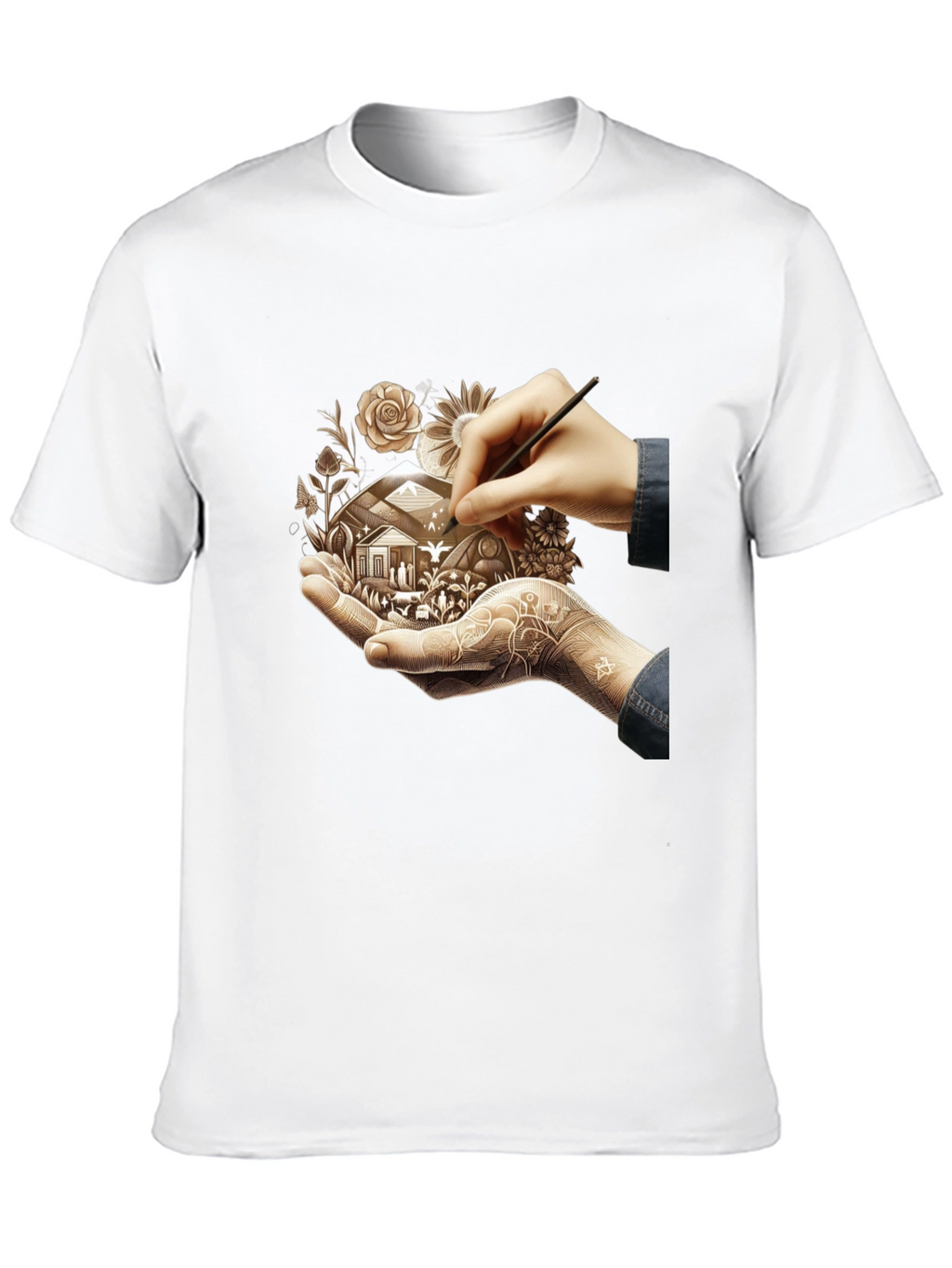 Artistic Design T-Shirt: Hand-Drawn Home Motif
