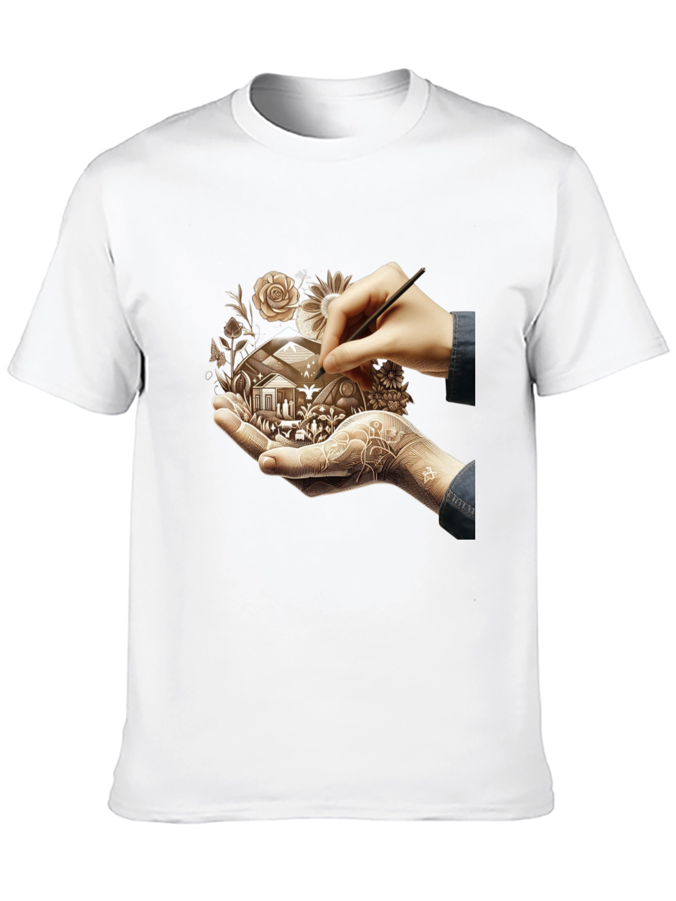 Artistic Design T-Shirt: Hand-Drawn Home Motif