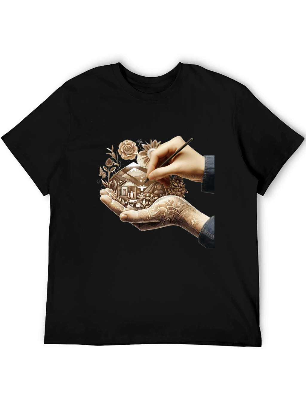 Artistic Design T-Shirt: Hand-Drawn Home Motif