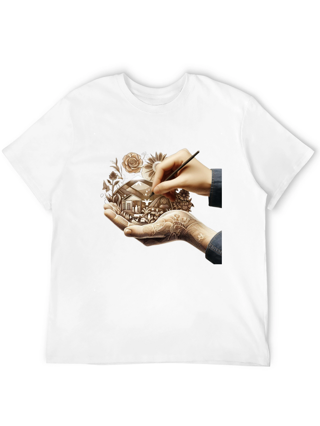 Artistic Design T-Shirt: Hand-Drawn Home Motif