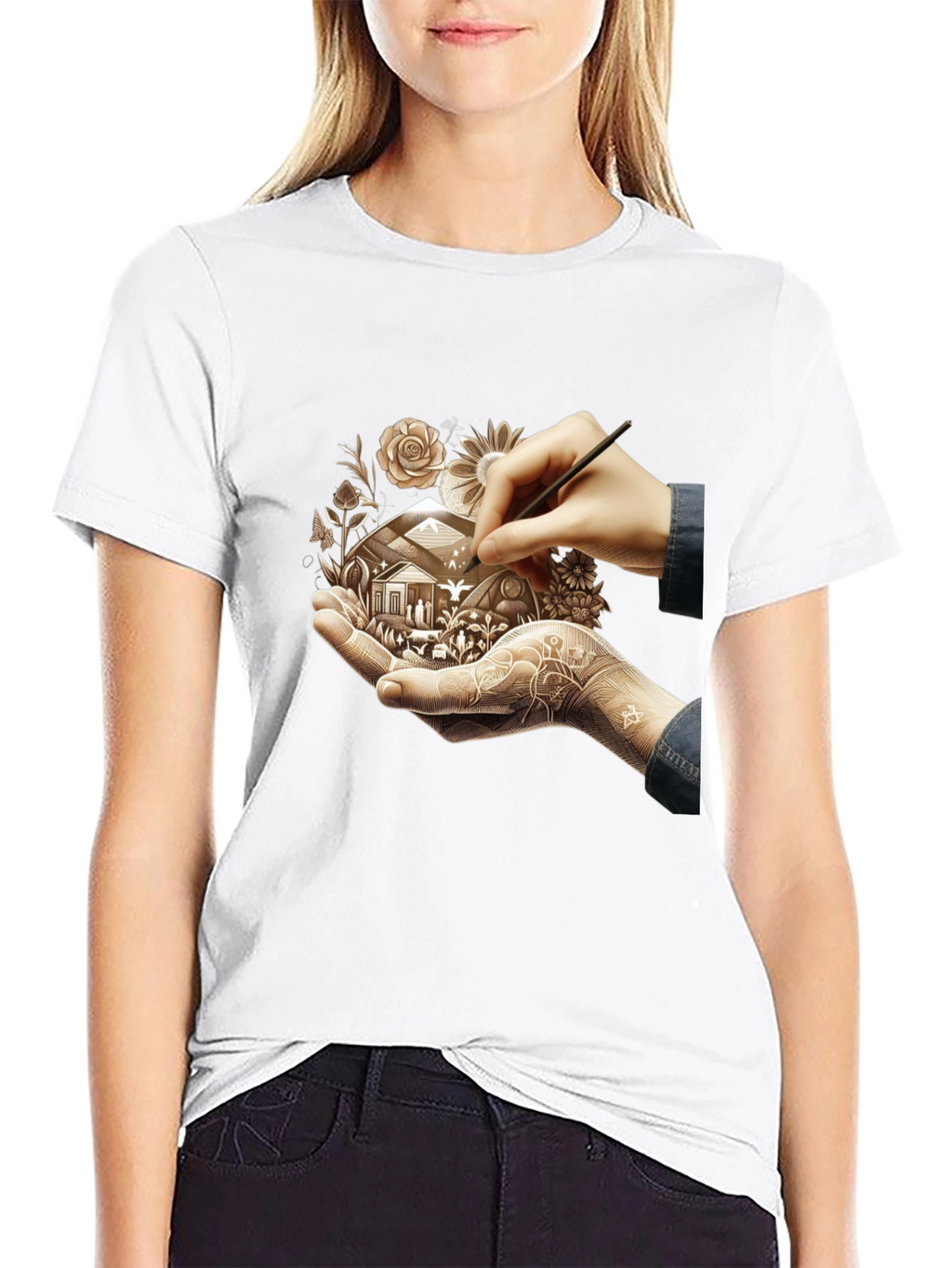Artistic Design T-Shirt: Hand-Drawn Home Motif