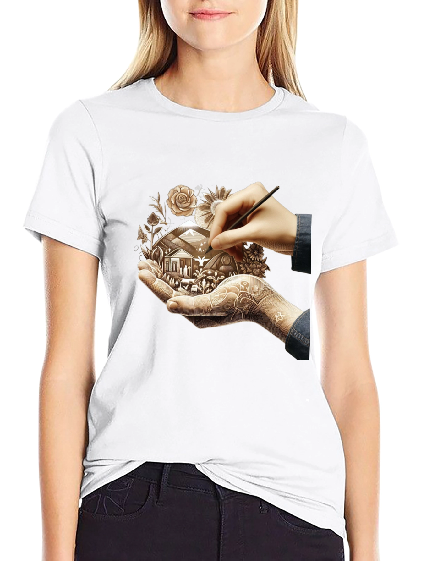 Artistic Design T-Shirt: Hand-Drawn Home Motif