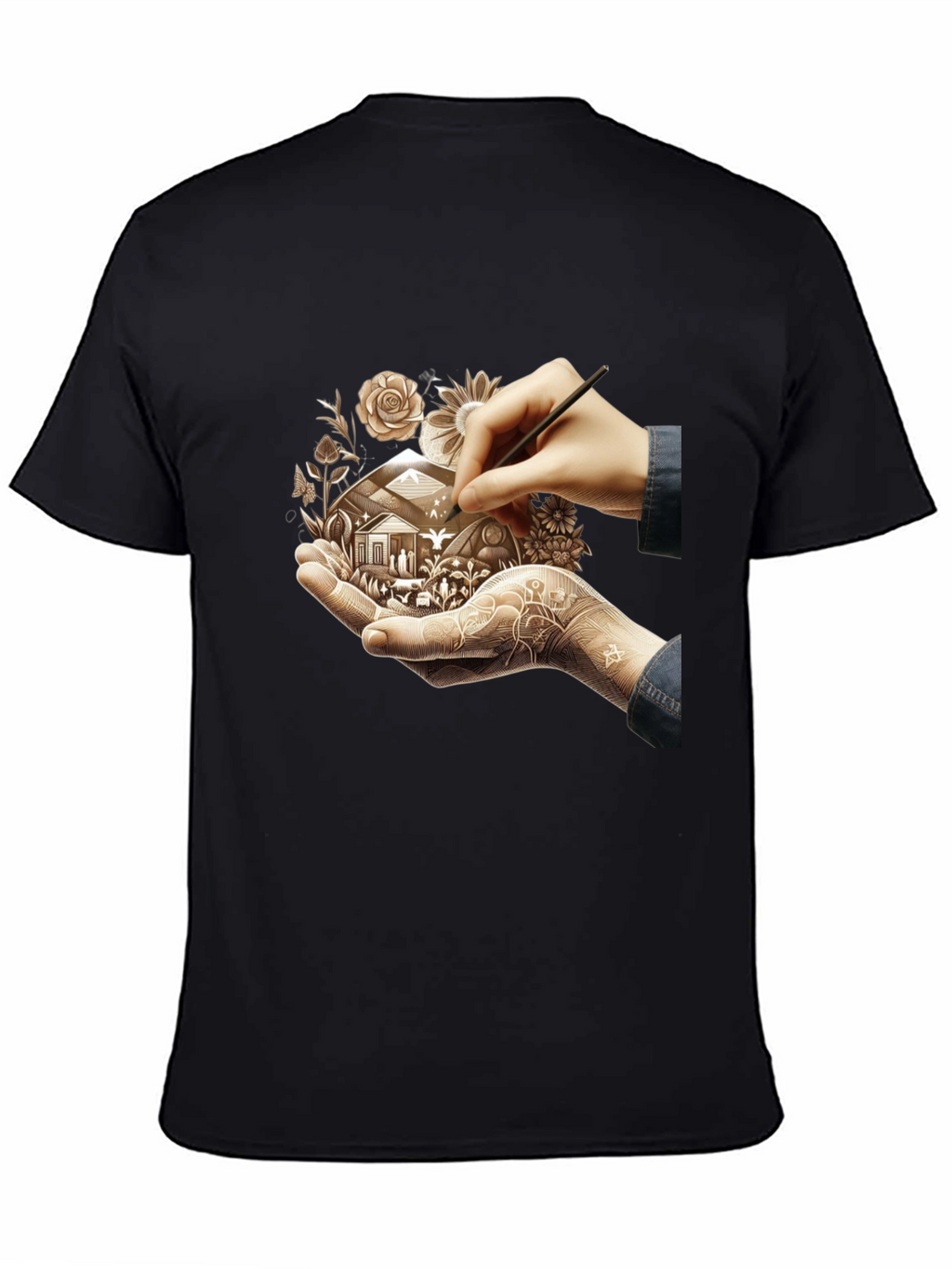 Artistic Design T-Shirt: Hand-Drawn Home Motif