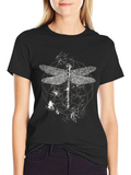 Dragonfly Graphic Print Black T-Shirt