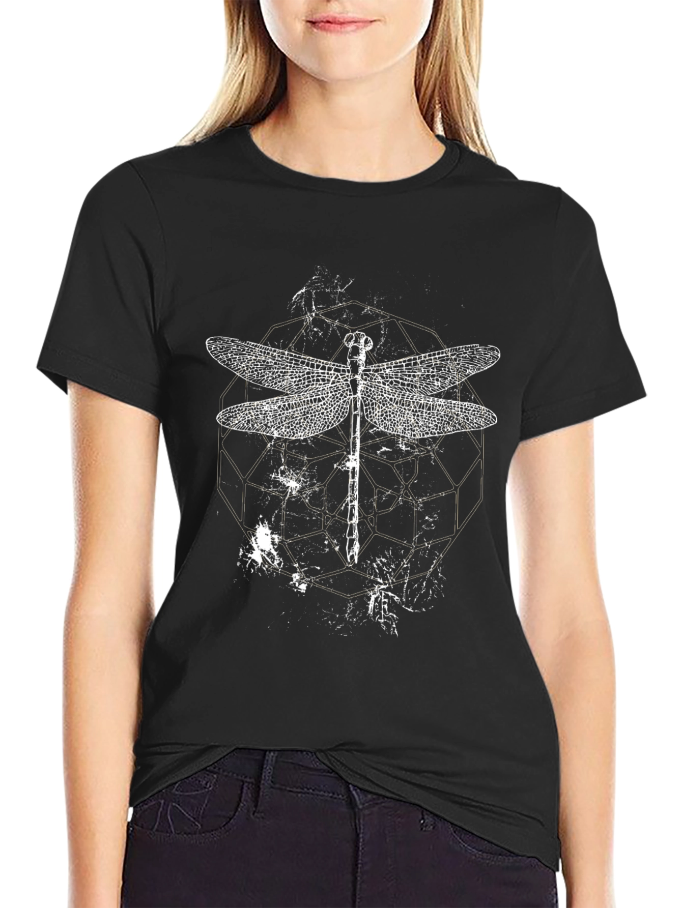 Dragonfly Graphic Print Black T-Shirt