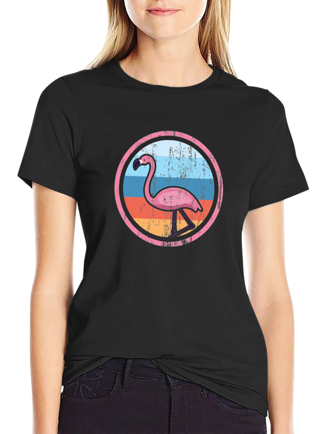 Retro Flamingo Graphic Tee - Mens Black T-Shirt