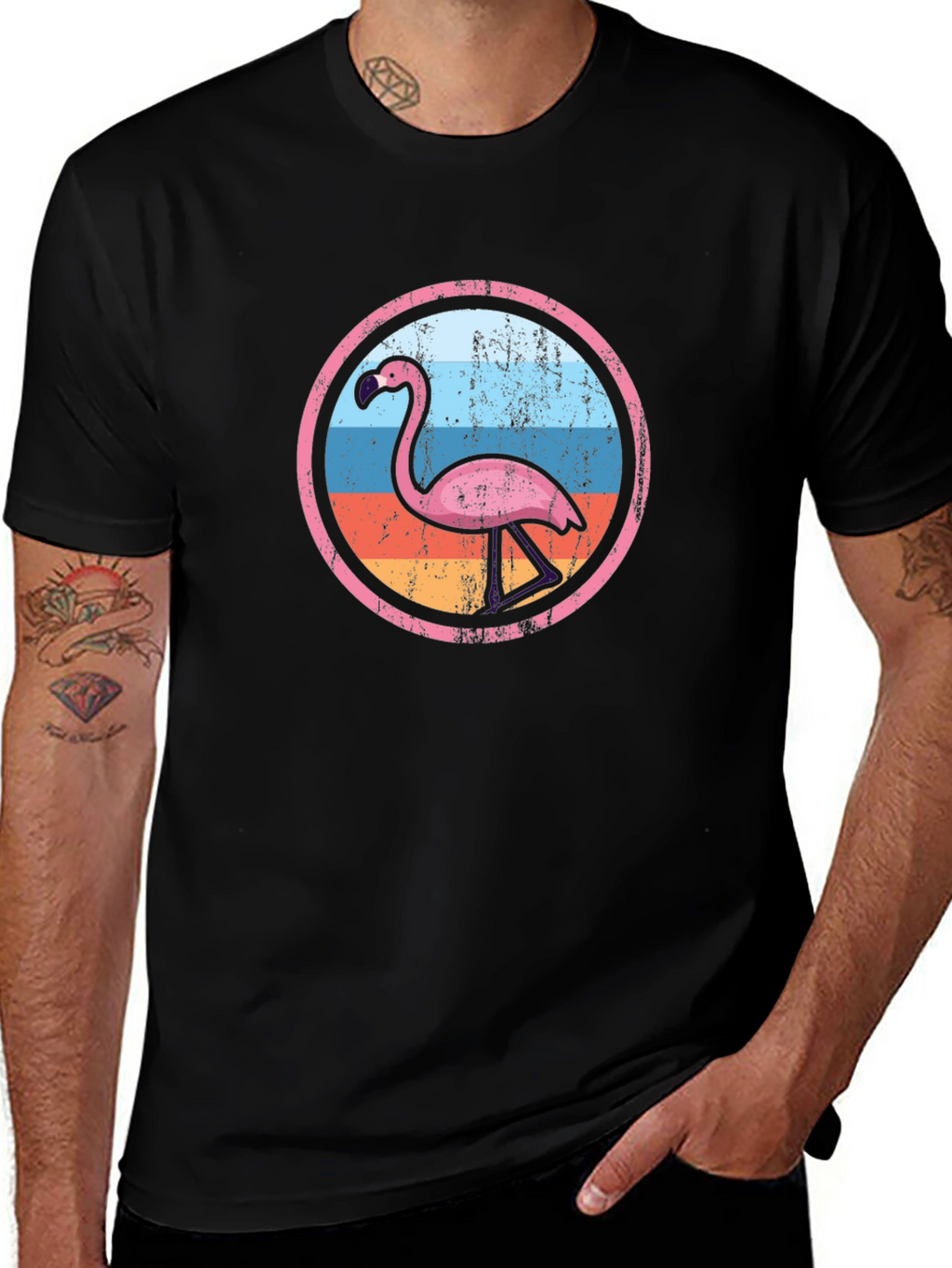 Retro Flamingo Graphic Tee - Mens Black T-Shirt
