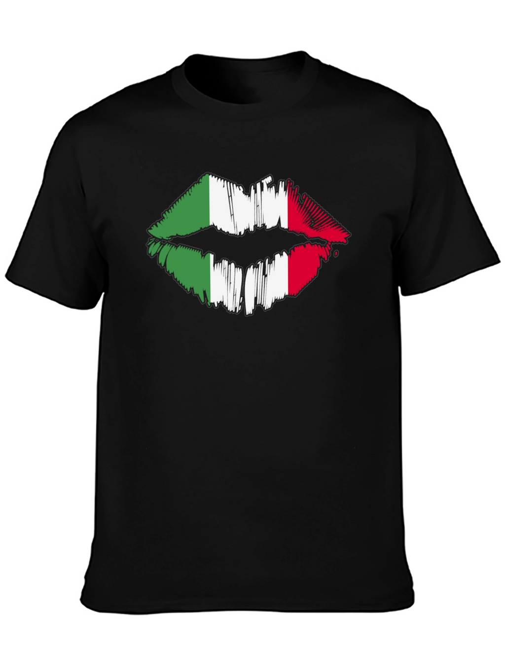 Italian Flag Lips Graphic Black T-Shirt