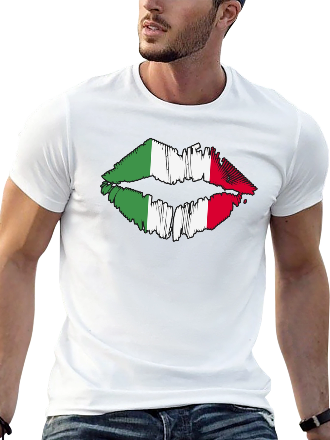Italian Flag Lips Graphic Black T-Shirt