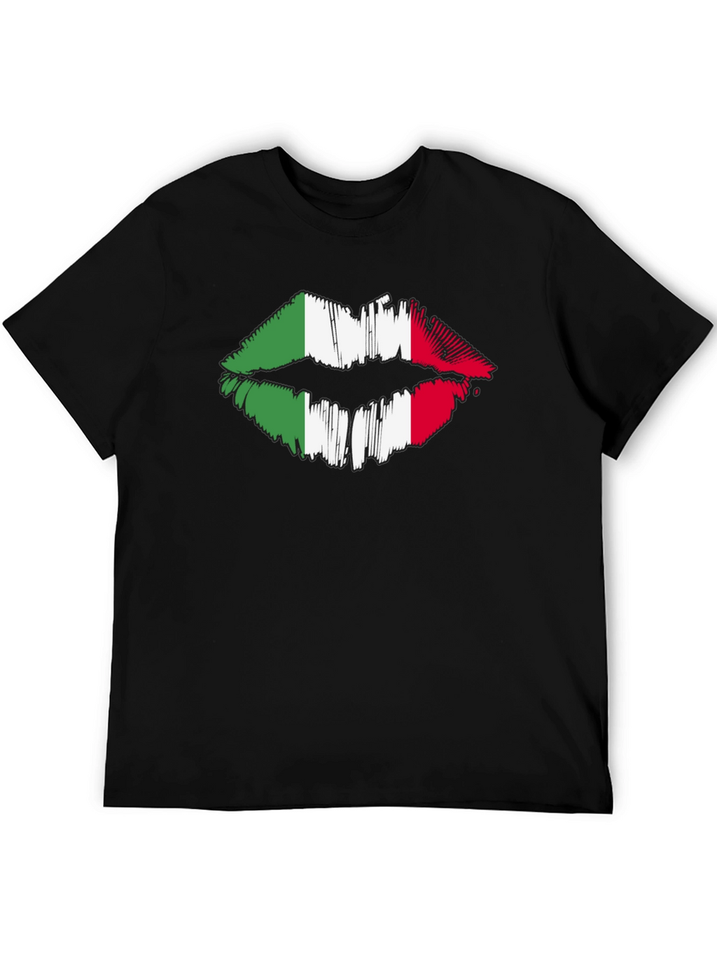 Italian Flag Lips Graphic Black T-Shirt