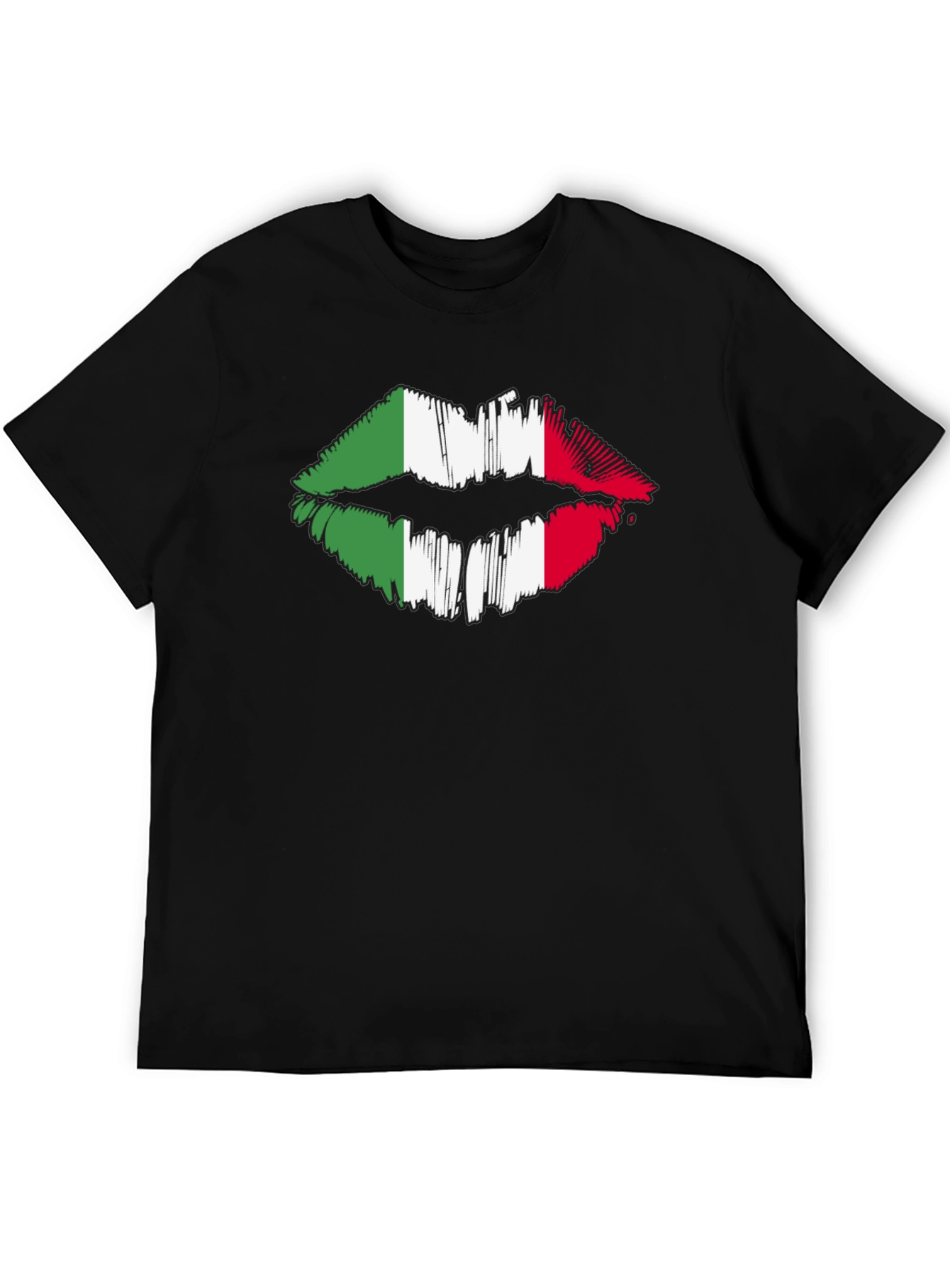 Italian Flag Lips Graphic Black T-Shirt