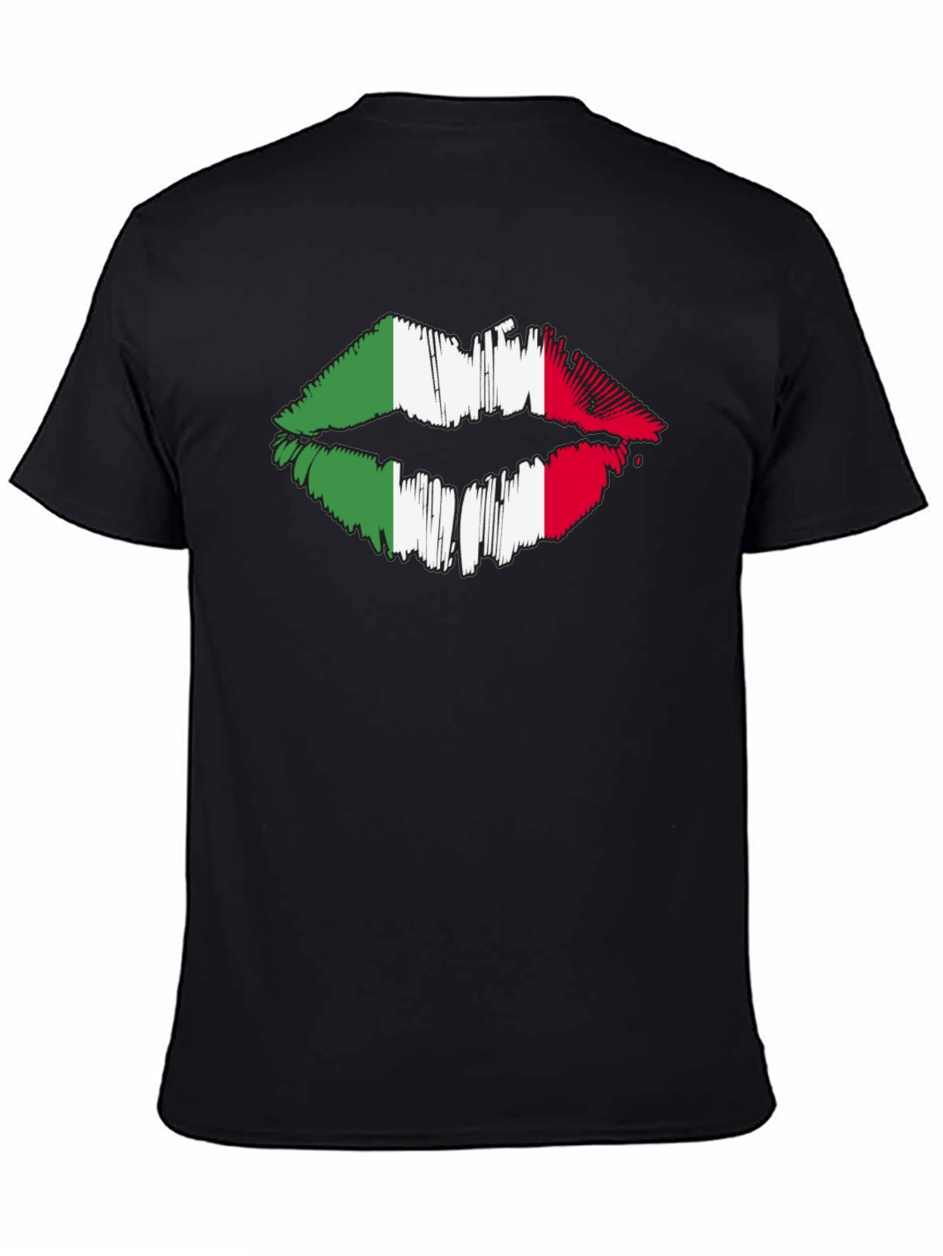 Italian Flag Lips Graphic Black T-Shirt