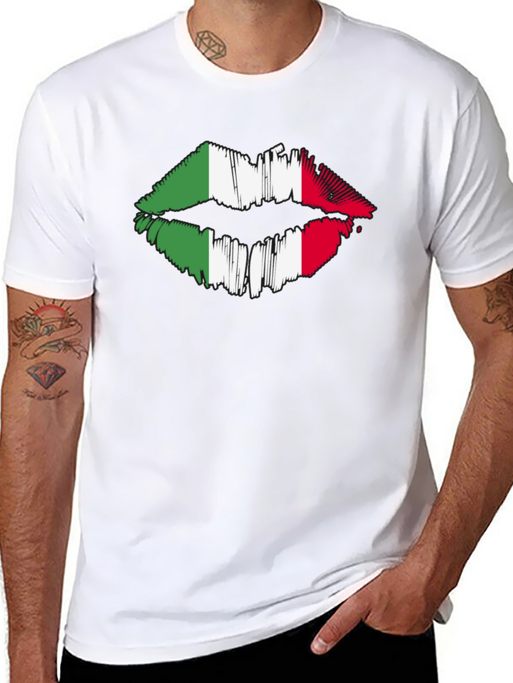 Italian Flag Lips Graphic Black T-Shirt