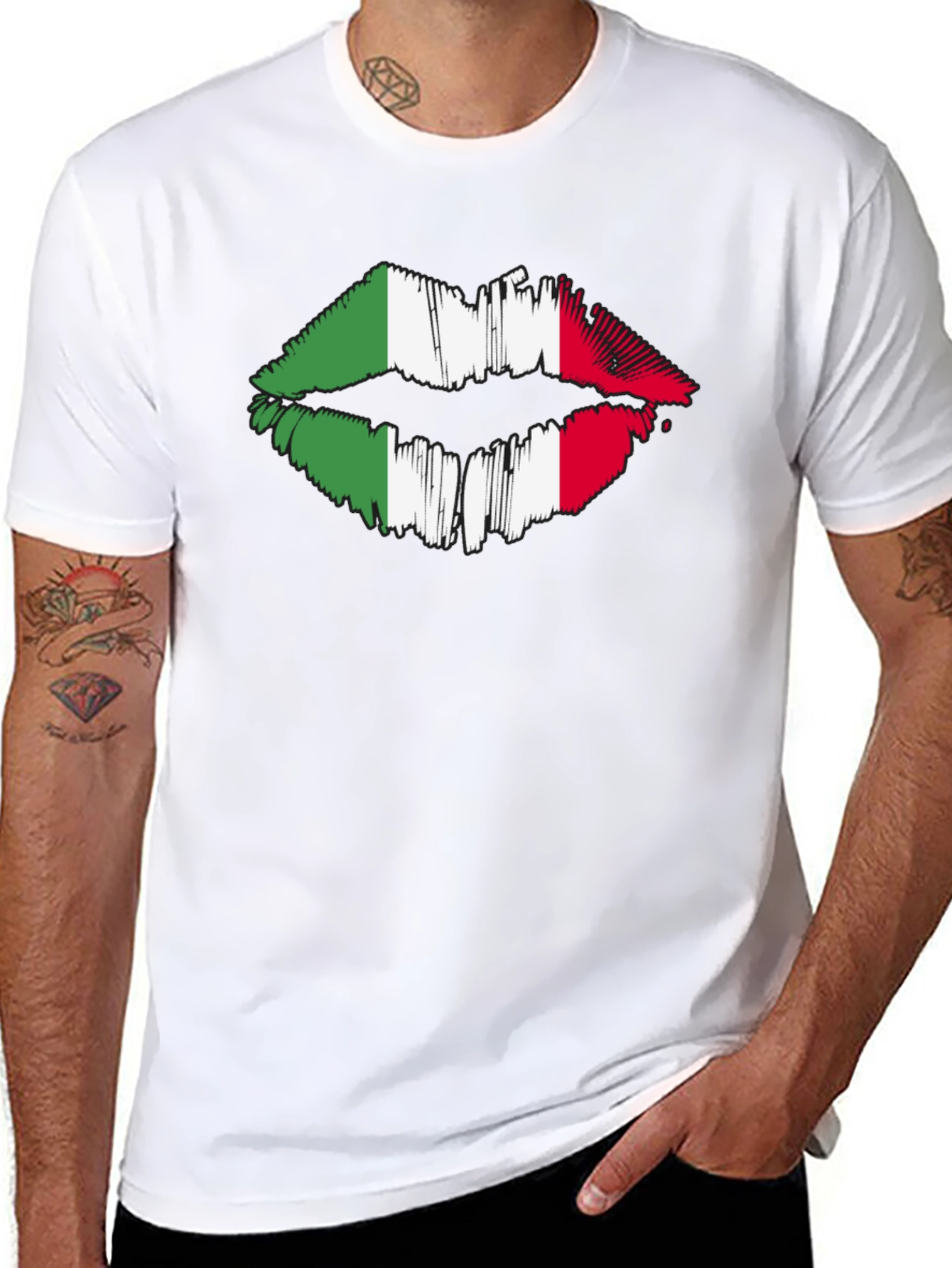 Italian Flag Lips Graphic Black T-Shirt