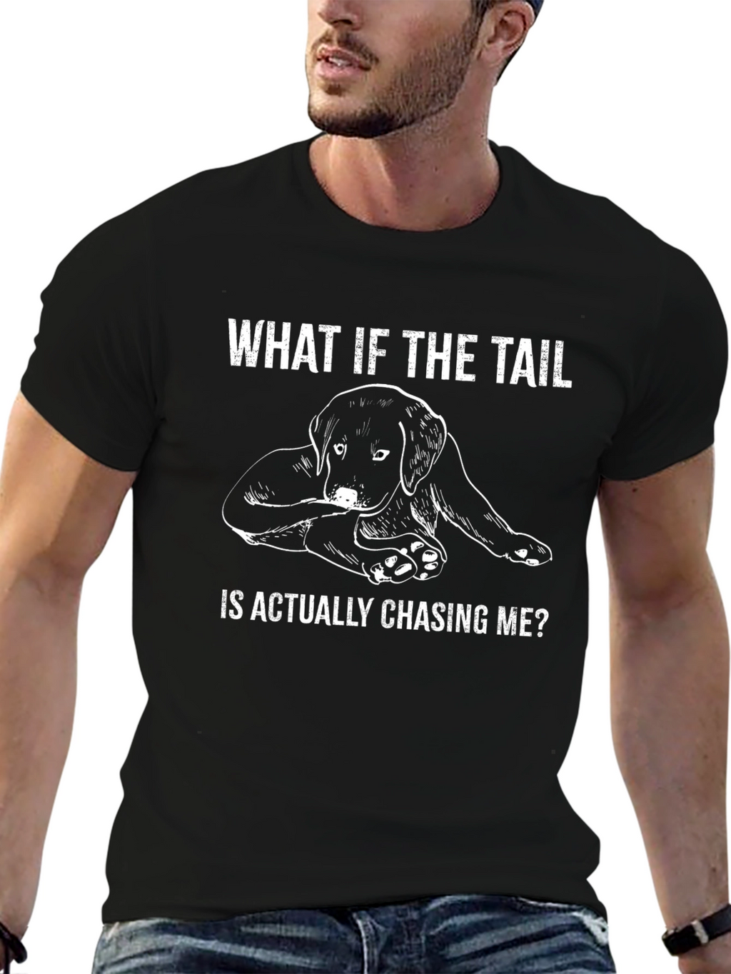 Dog Tail Chasing Funny Black T-Shirt