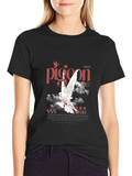 Pigeon Peace Graphic Black T-Shirt