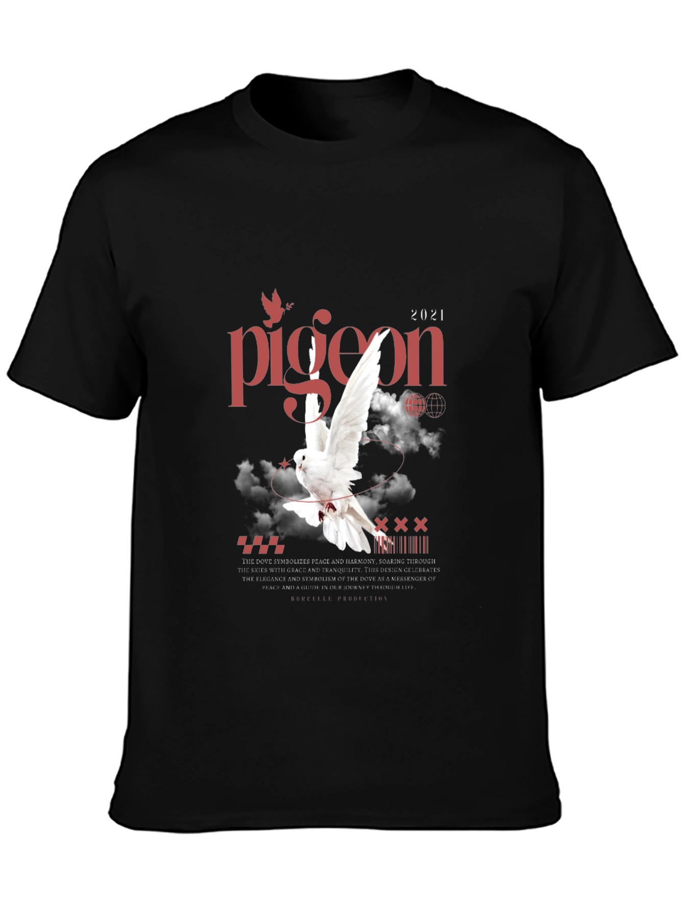 Pigeon Peace Graphic Black T-Shirt