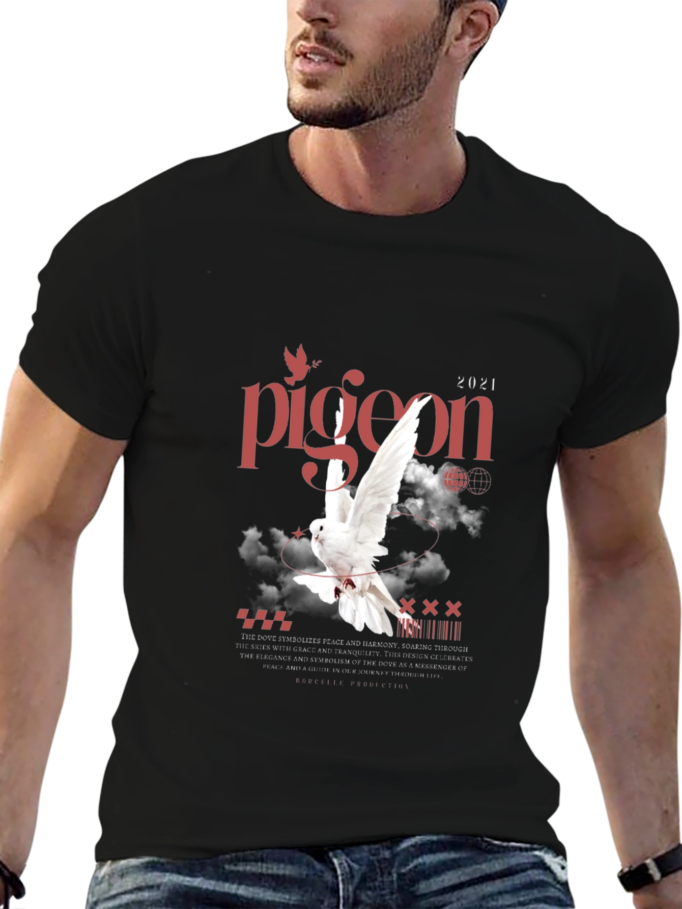 Pigeon Peace Graphic Black T-Shirt