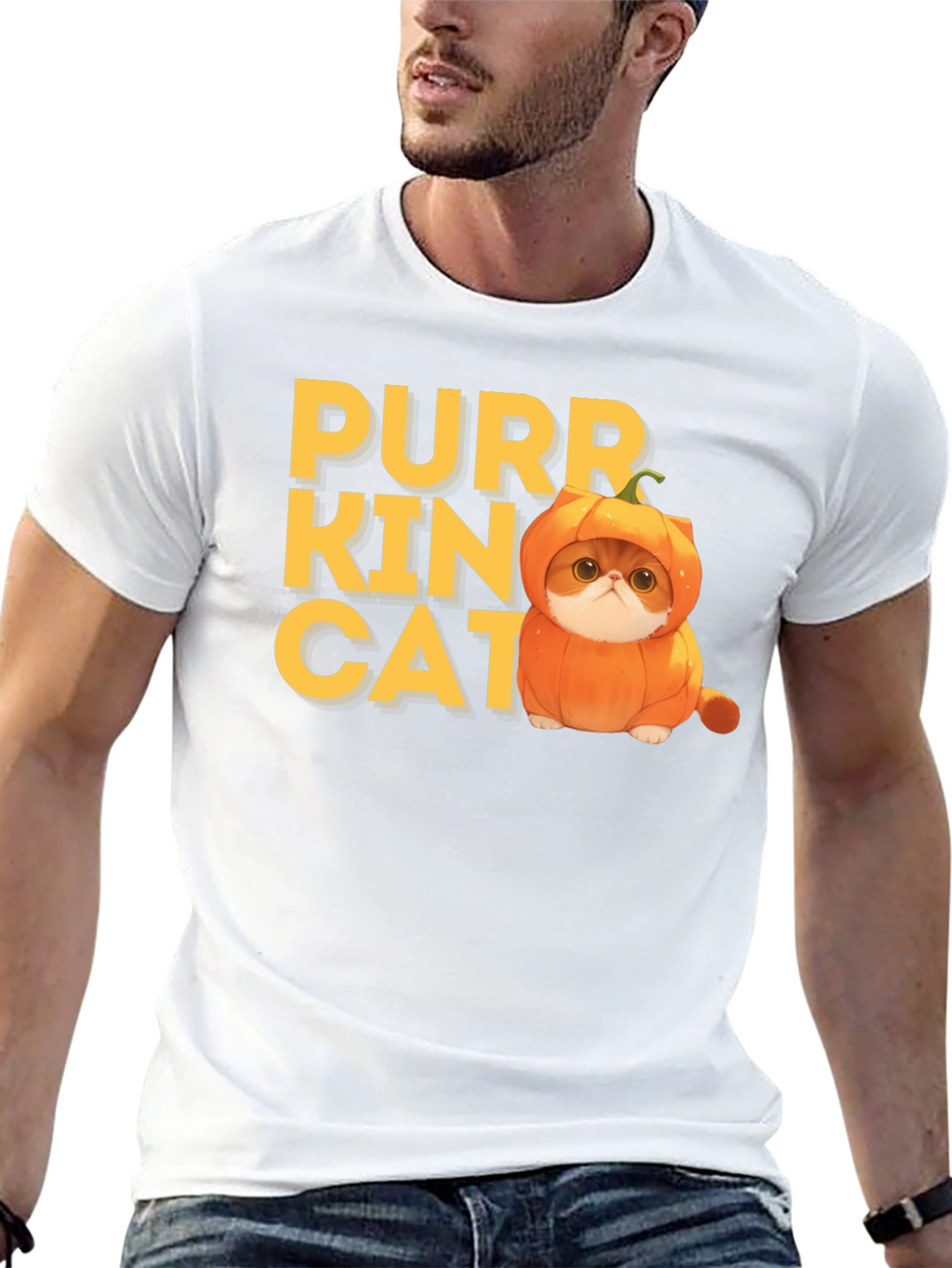 Purr-kin Cat T-shirt: Halloween Cat in Pumpkin