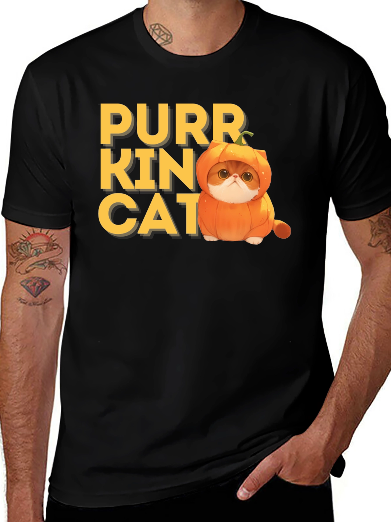 Purr-kin Cat T-shirt: Halloween Cat in Pumpkin