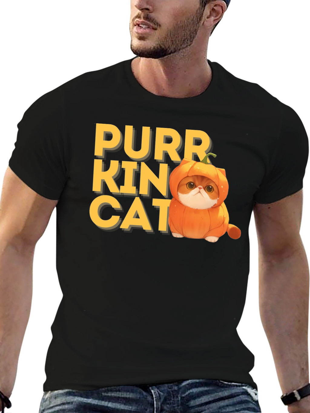 Purr-kin Cat T-shirt: Halloween Cat in Pumpkin