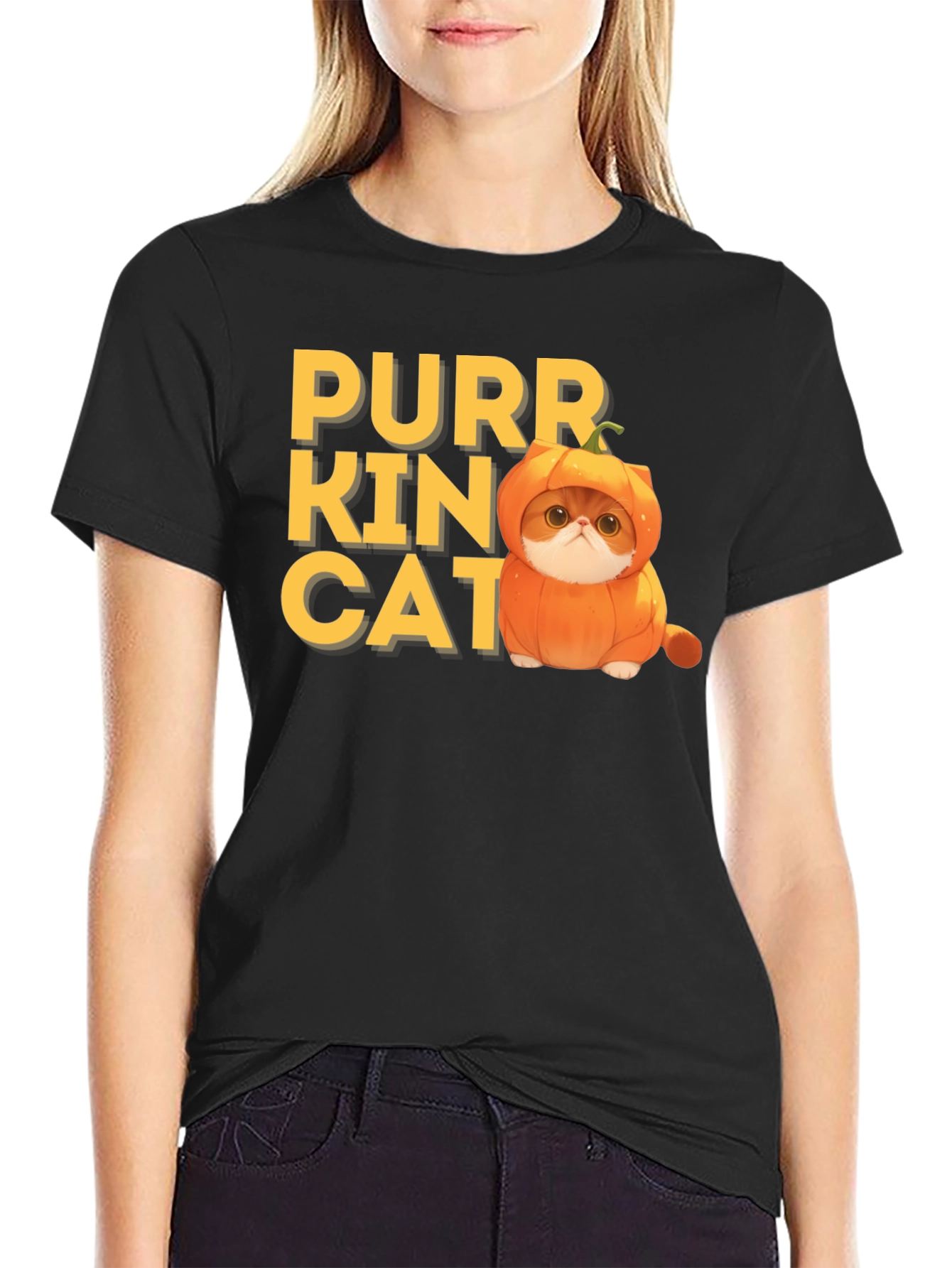 Purr-kin Cat T-shirt: Halloween Cat in Pumpkin